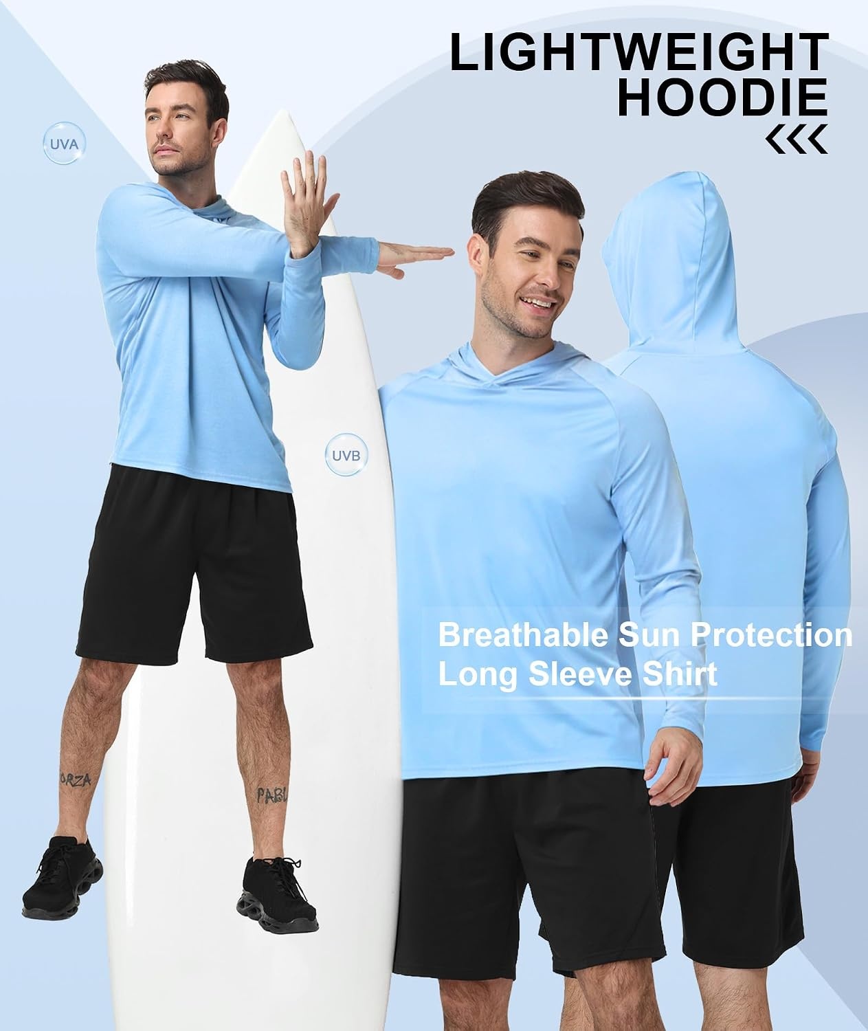 image:imageZITY 5 Pack Mens UPF 50 Hoodie Long Sleeve Shirt Sun Fishing ShirtsLight BlueSky BlueNavyDark GrayBlack