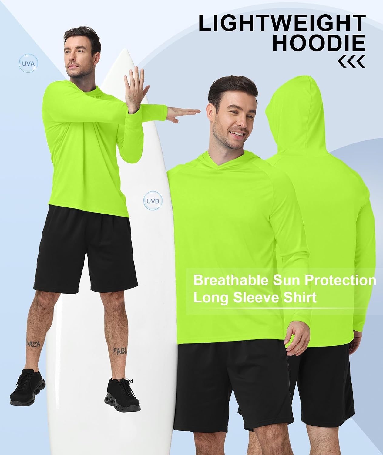 image:imageZITY 5 Pack Mens UPF 50 Hoodie Long Sleeve Shirt Sun Fishing ShirtsNeon GreenNeon GreenNeon GreenOrangeOrange
