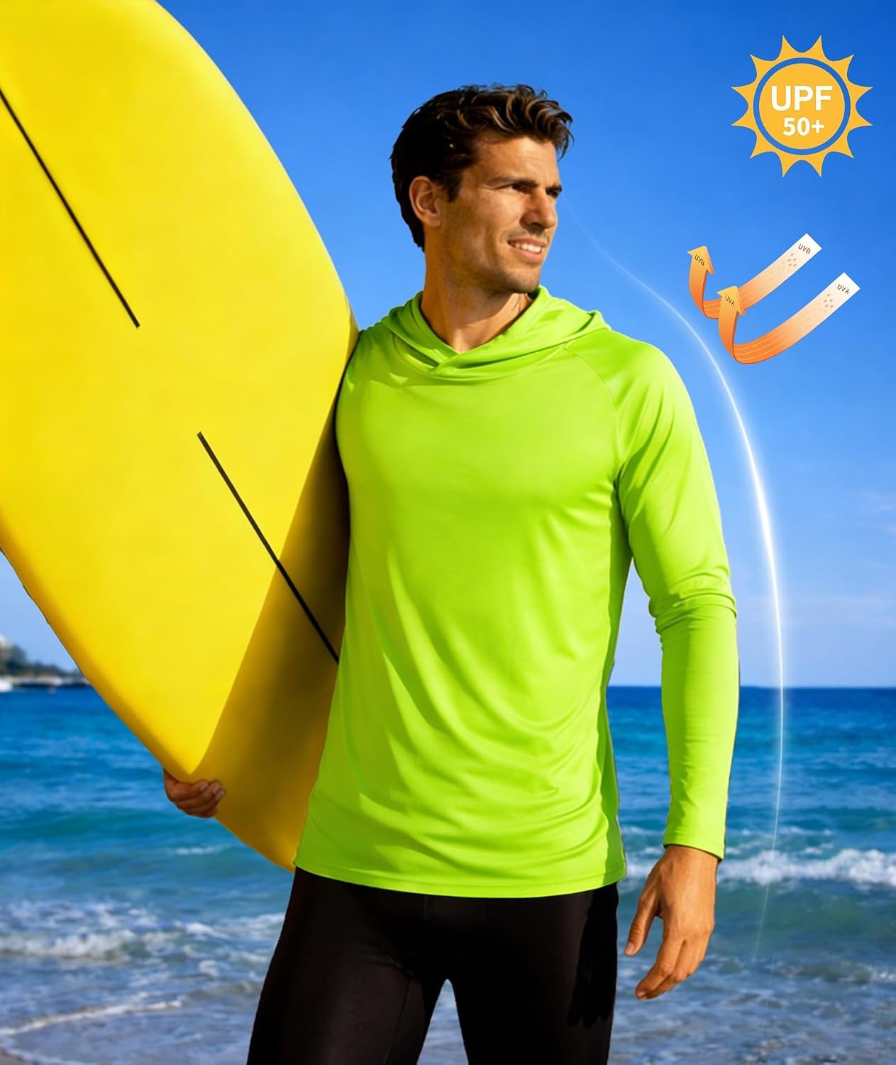image:imageZITY 5 Pack Mens UPF 50 Hoodie Long Sleeve Shirt Sun Fishing ShirtsNeon GreenOrangeLight BlueWhiteLight Gray