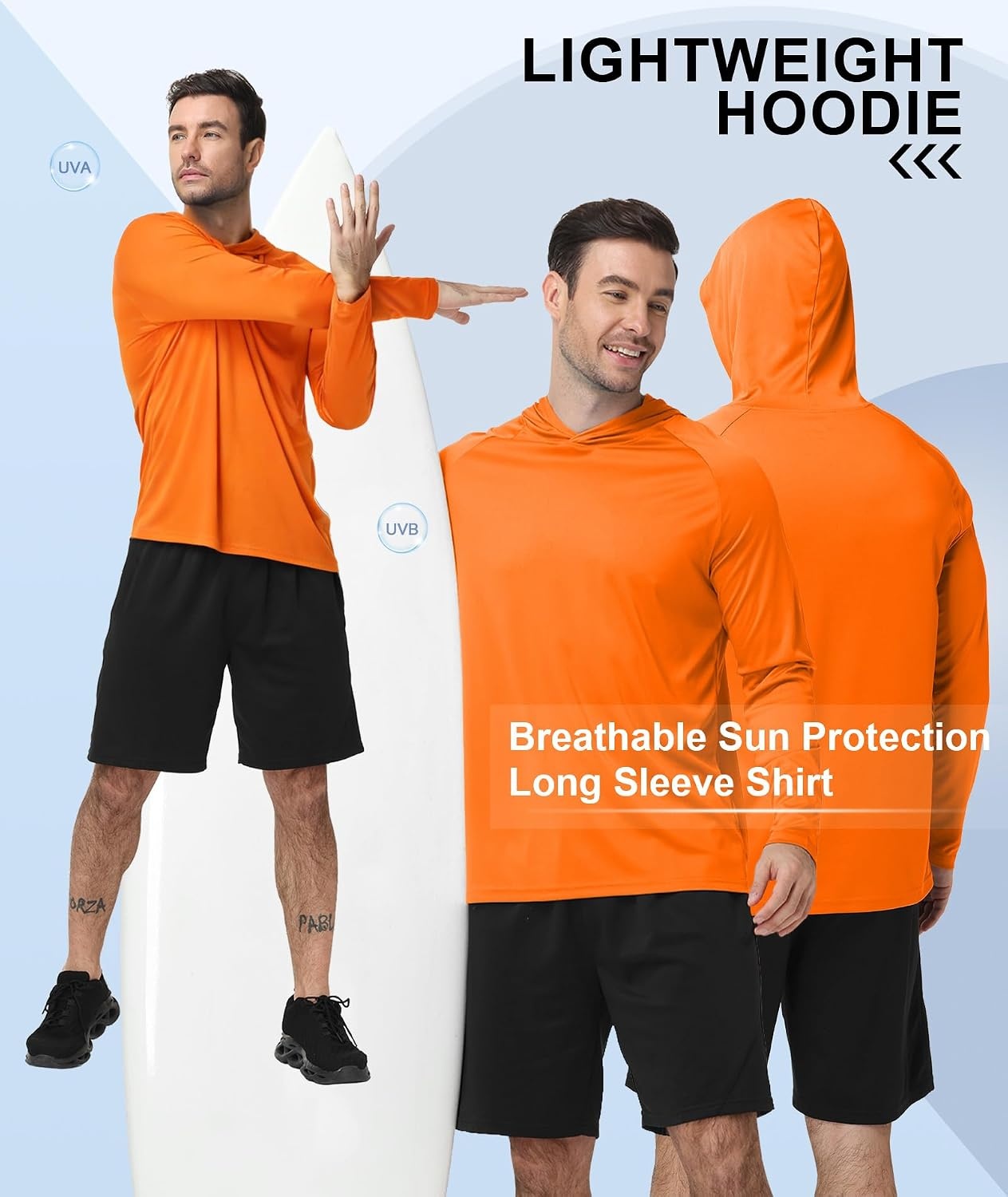 image:imageZITY 5 Pack Mens UPF 50 Hoodie Long Sleeve Shirt Sun Fishing ShirtsNeon GreenOrangeLight BlueWhiteLight Gray