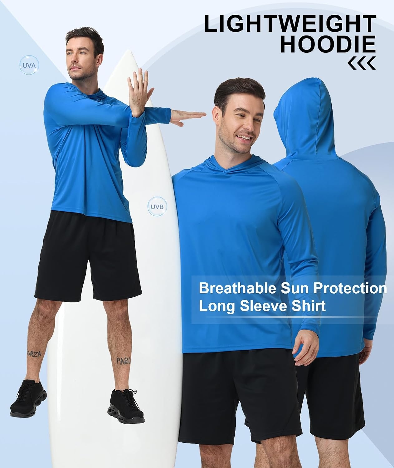 image:imageZITY 5 Pack Mens UPF 50 Hoodie Long Sleeve Shirt Sun Fishing ShirtsSky BlueLight GrayNavyBlackDark Gray