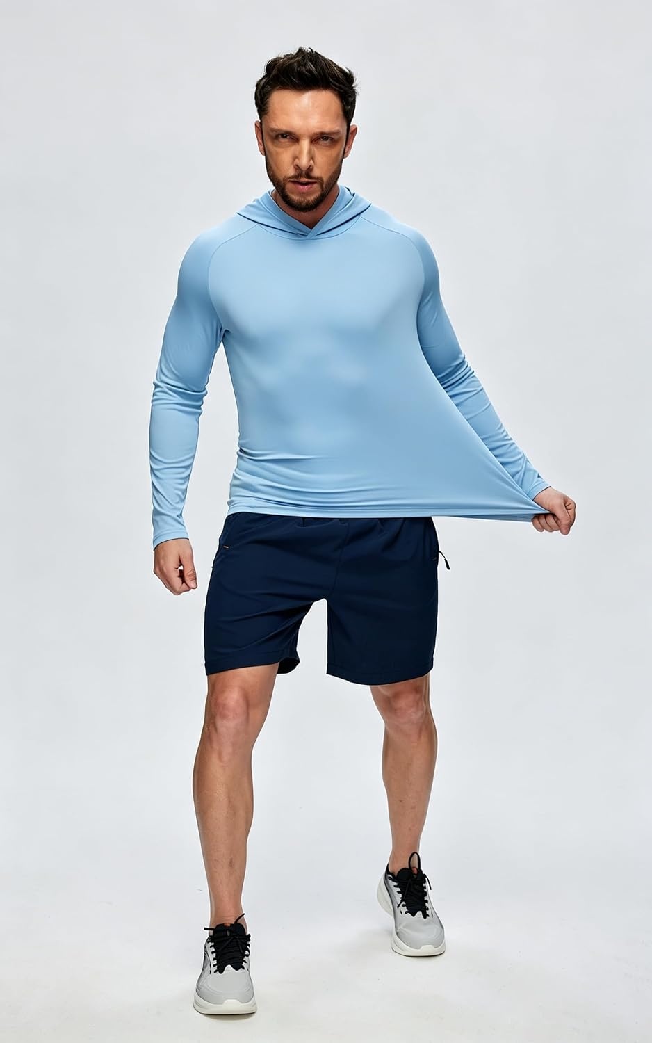 image:imageZITY 5 Pack Mens UPF 50 Hoodie Long Sleeve Shirt Sun Fishing ShirtsWhiteLight GrayLight GrayLight BlueLight Blue