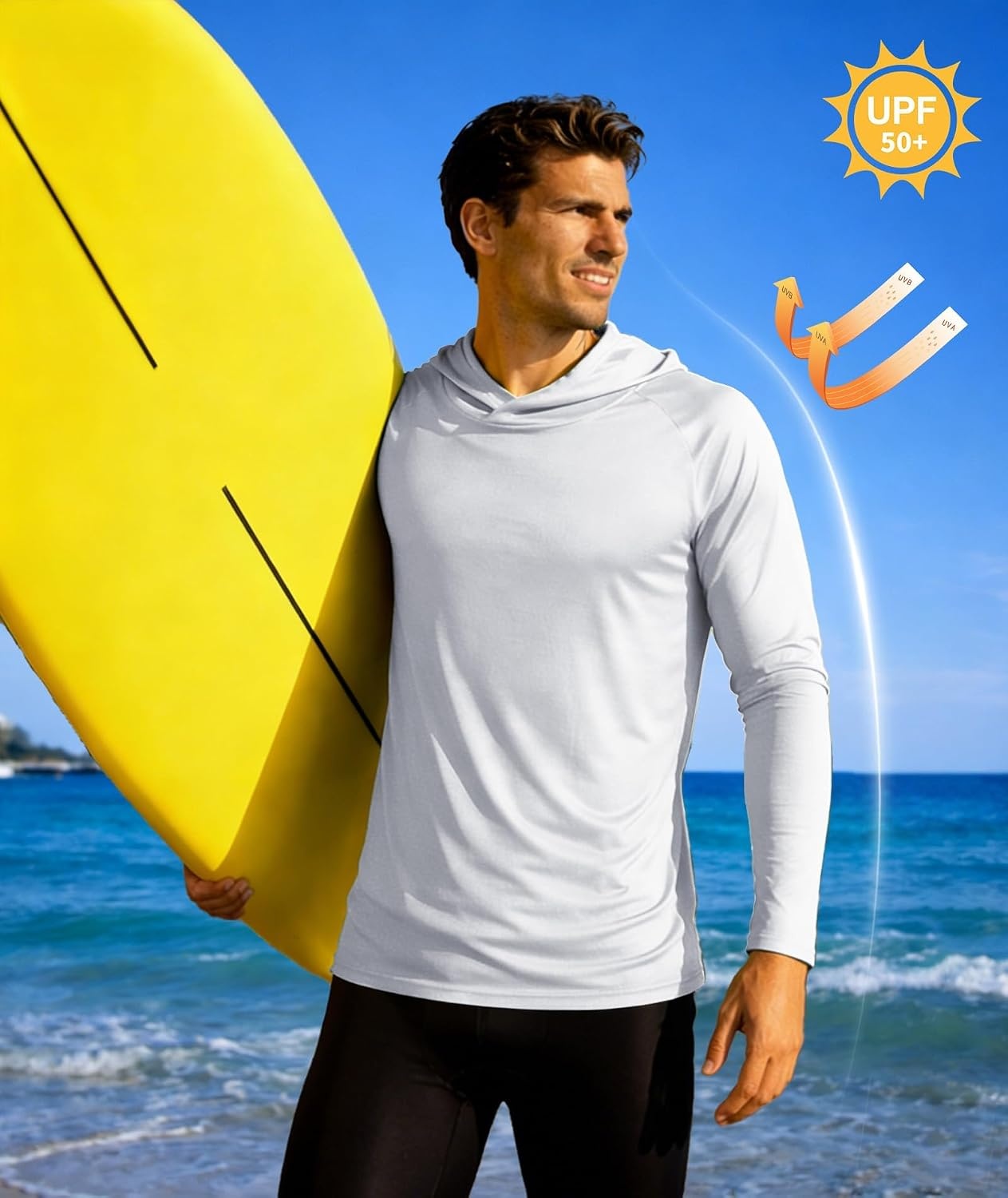 image:imageZITY 5 Pack Mens UPF 50 Hoodie Long Sleeve Shirt Sun Fishing ShirtsWhiteLight GrayLight GrayLight BlueLight Blue