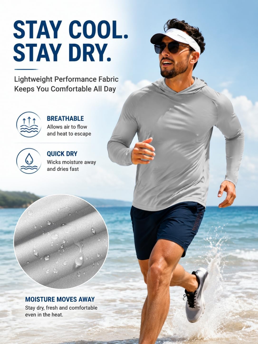 image:imageZITY 7 Pack Sun Shirts for Men UPF 50 UV Protection Athletic Hoodies12 Packblack3 White3 Light Gery3 Light Blue3