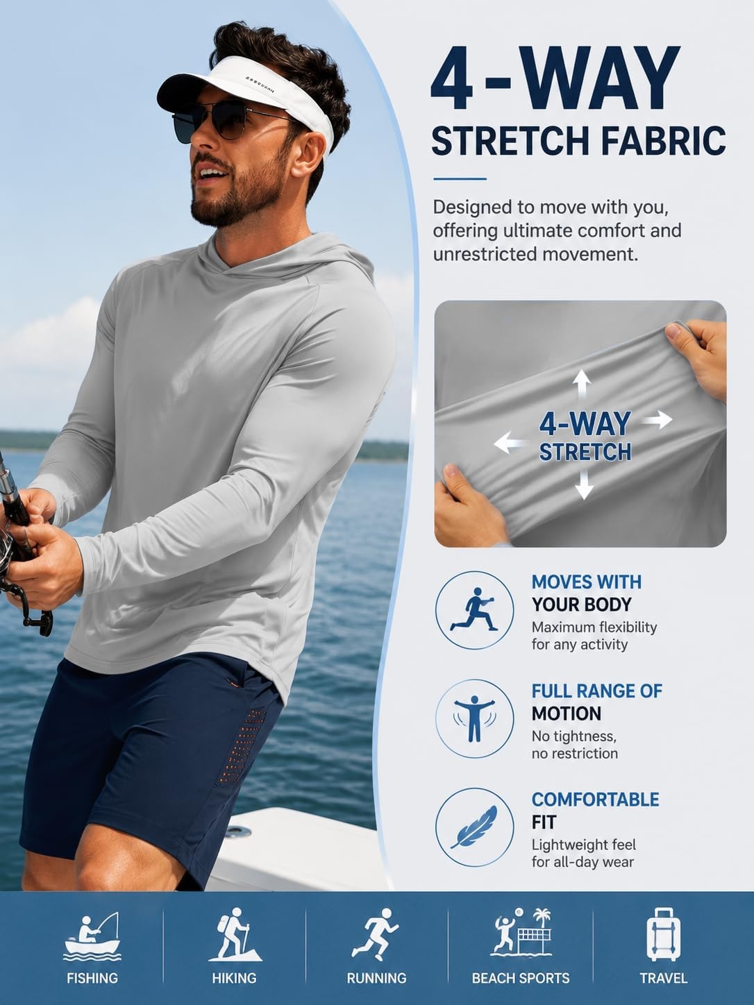 image:imageZITY 7 Pack Sun Shirts for Men UPF 50 UV Protection Athletic Hoodies12 Packblack3 White3 Light Gery3 Light Blue3