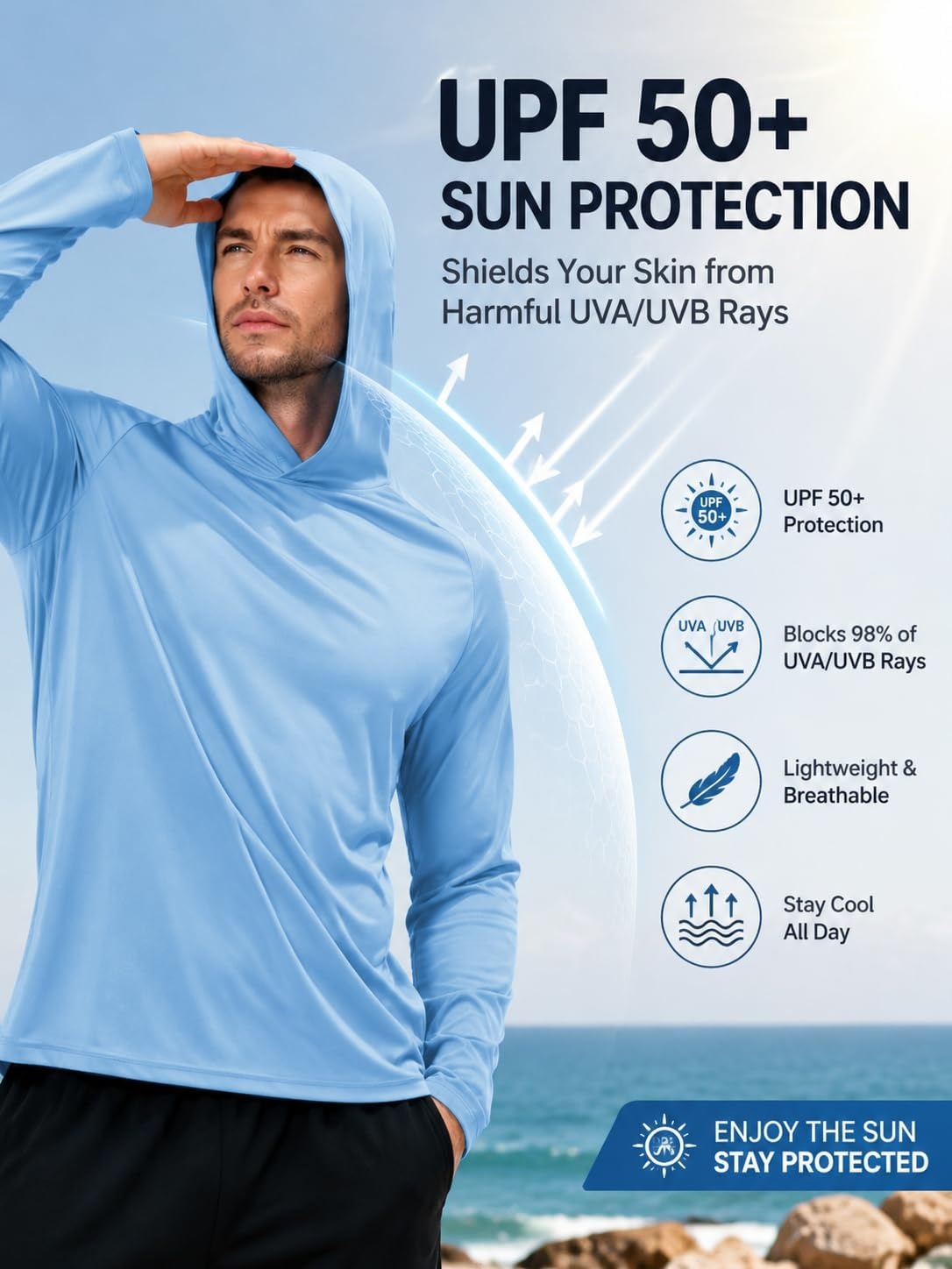 image:imageZITY 7 Pack Sun Shirts for Men UPF 50 UV Protection Athletic Hoodies12 Packwhite6 Light Blue6