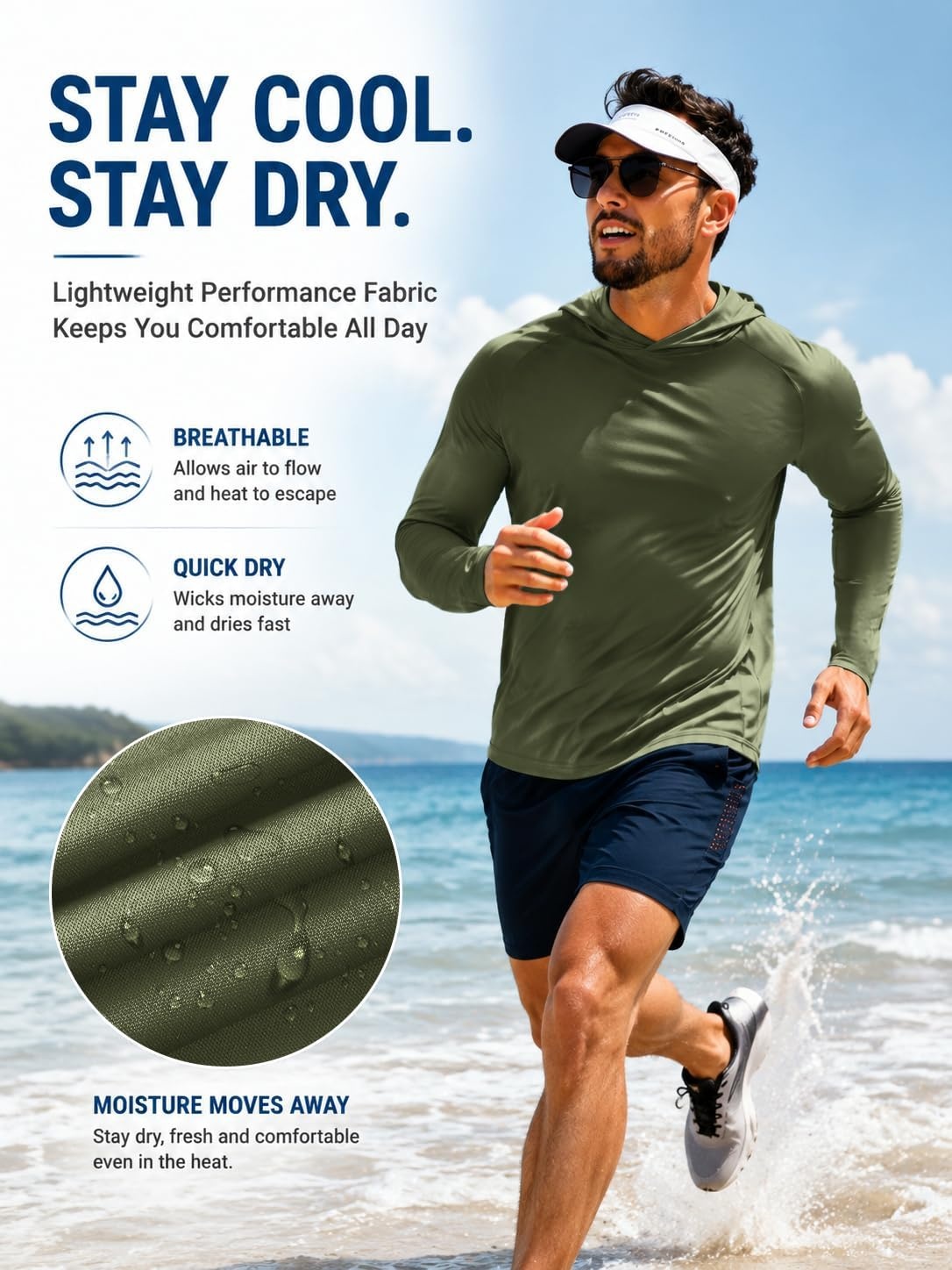 image:imageZITY 7 Pack Sun Shirts for Men UPF 50 UV Protection Athletic Hoodies7 Packarmy Green7