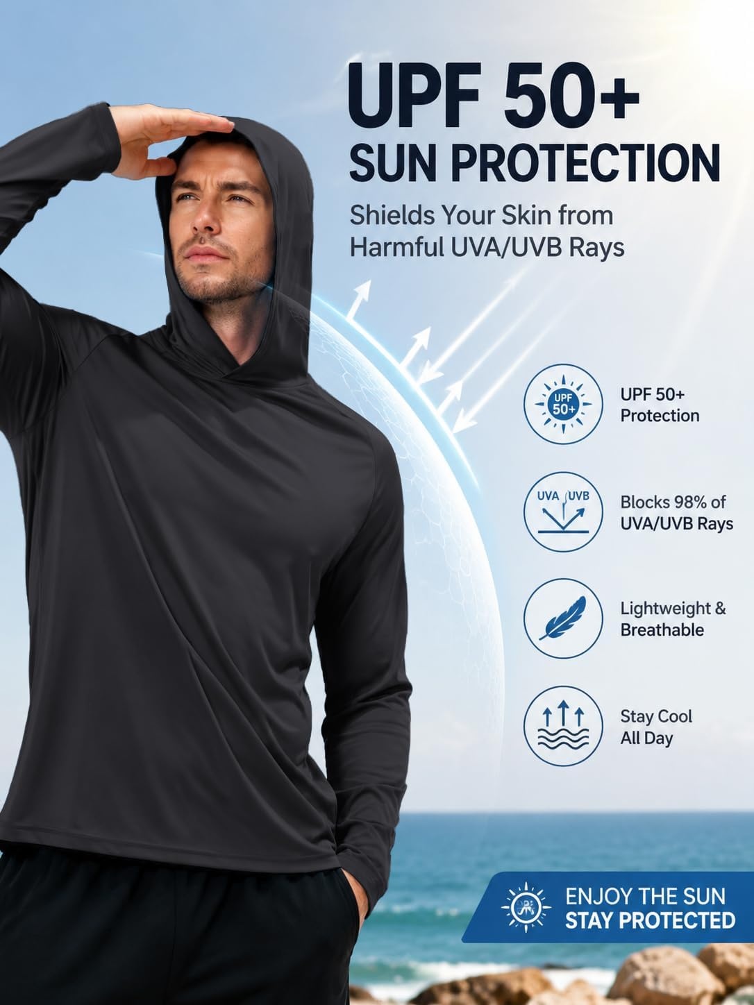 image:imageZITY 7 Pack Sun Shirts for Men UPF 50 UV Protection Athletic Hoodies7 Packblack7