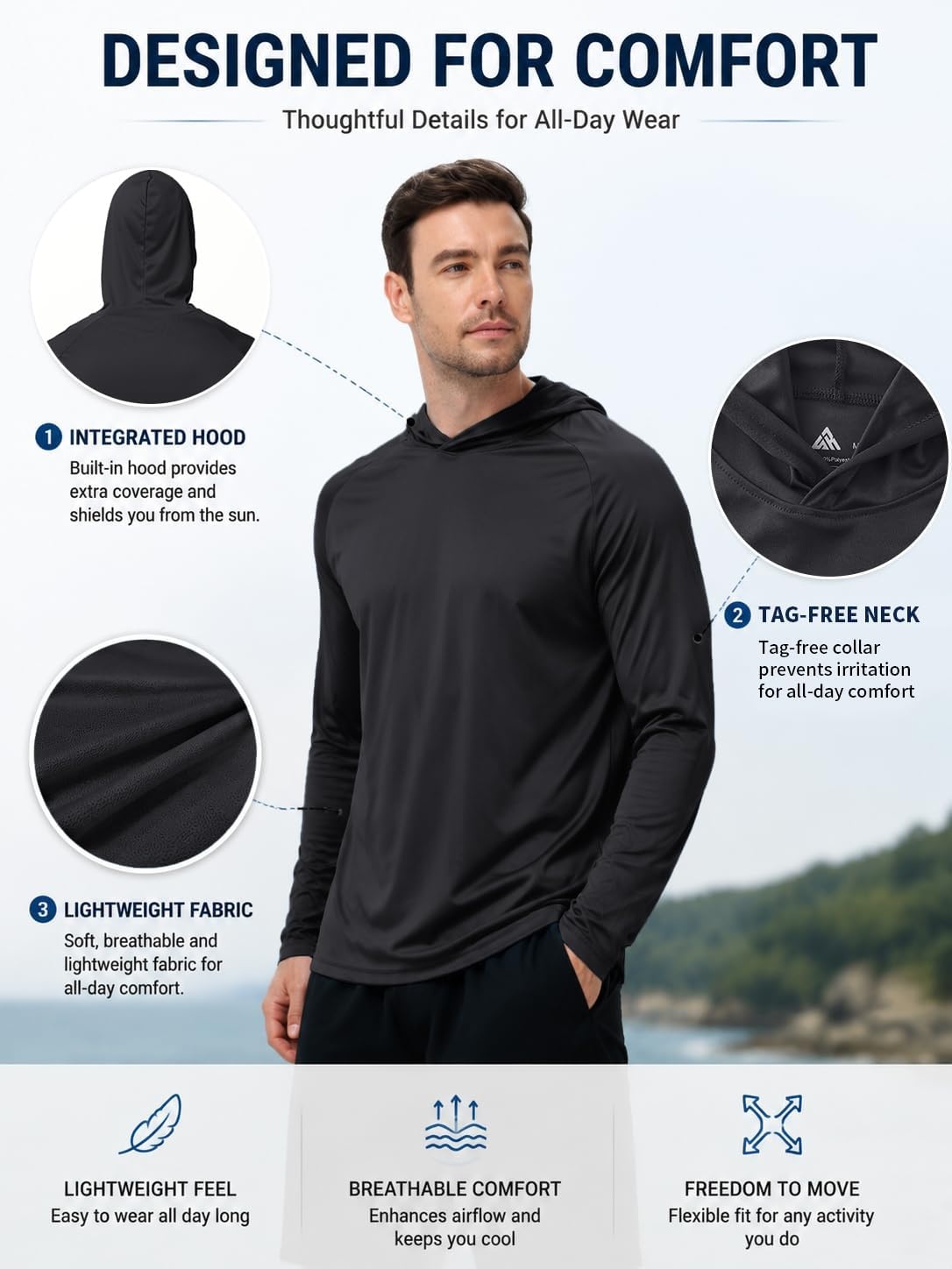 image:imageZITY 7 Pack Sun Shirts for Men UPF 50 UV Protection Athletic Hoodies7 Packblack7