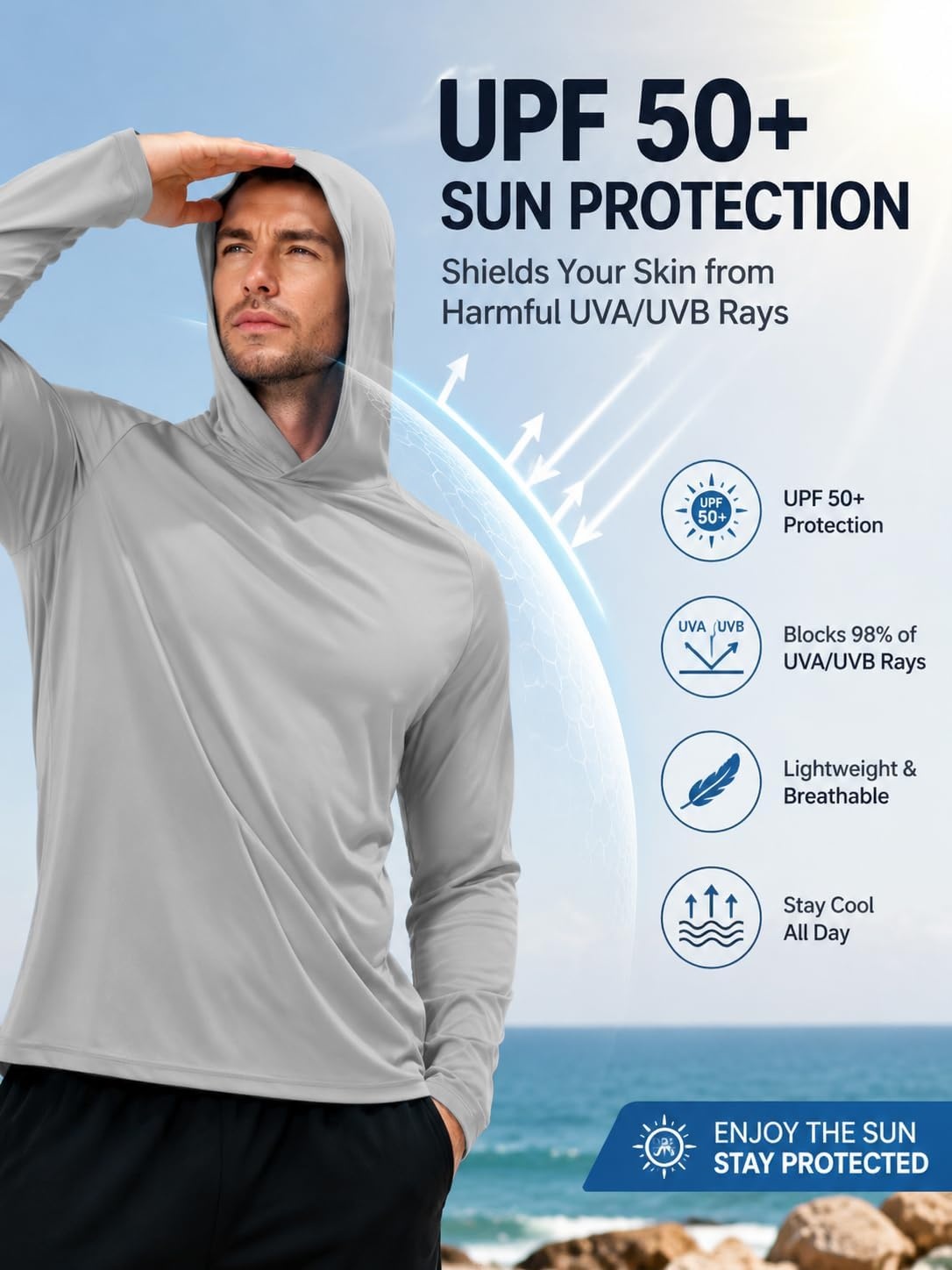 image:imageZITY 7 Pack Sun Shirts for Men UPF 50 UV Protection Athletic Hoodies7 Packgrey7