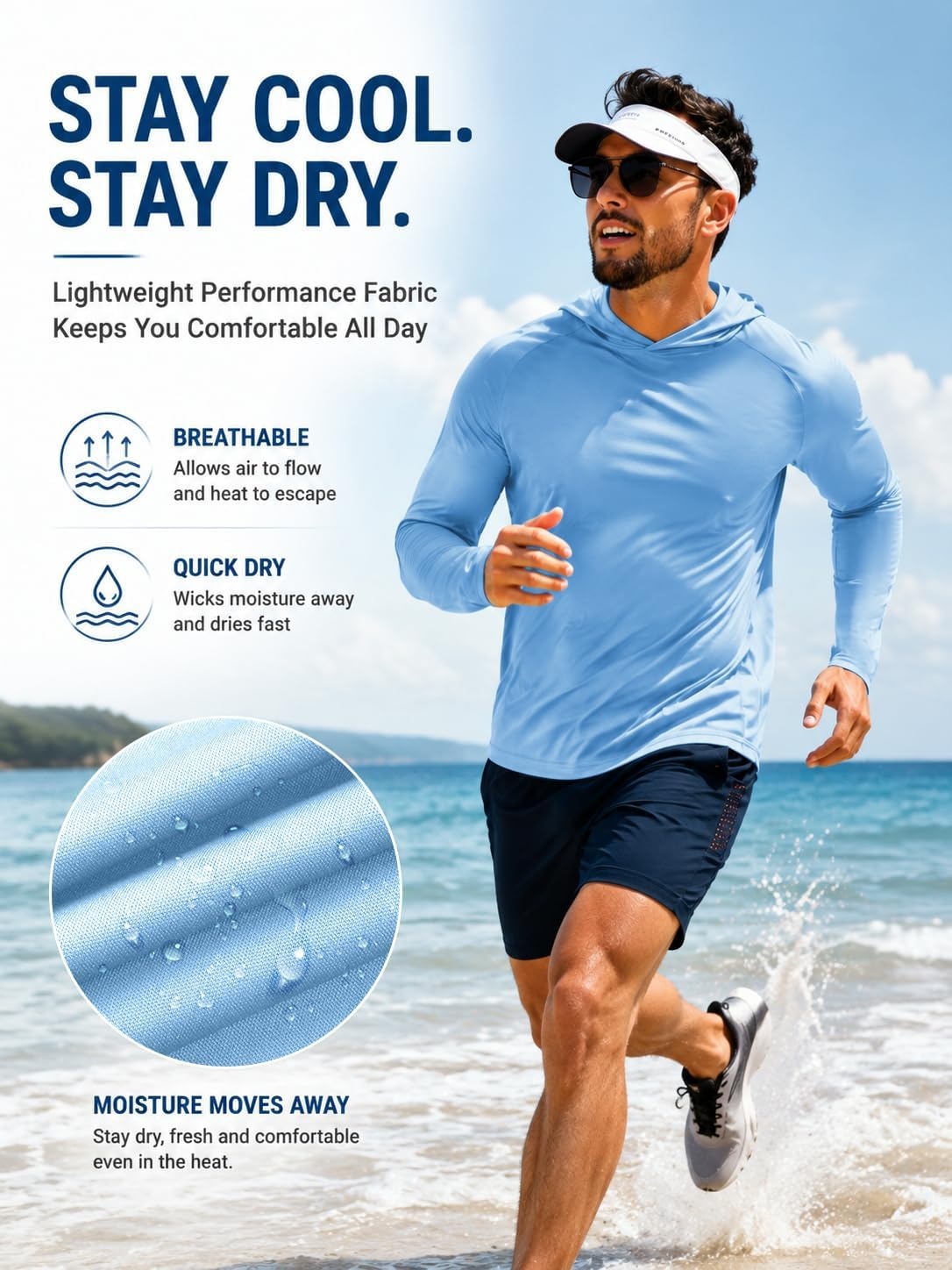 image:imageZITY 7 Pack Sun Shirts for Men UPF 50 UV Protection Athletic Hoodies7 Packlight Blue7
