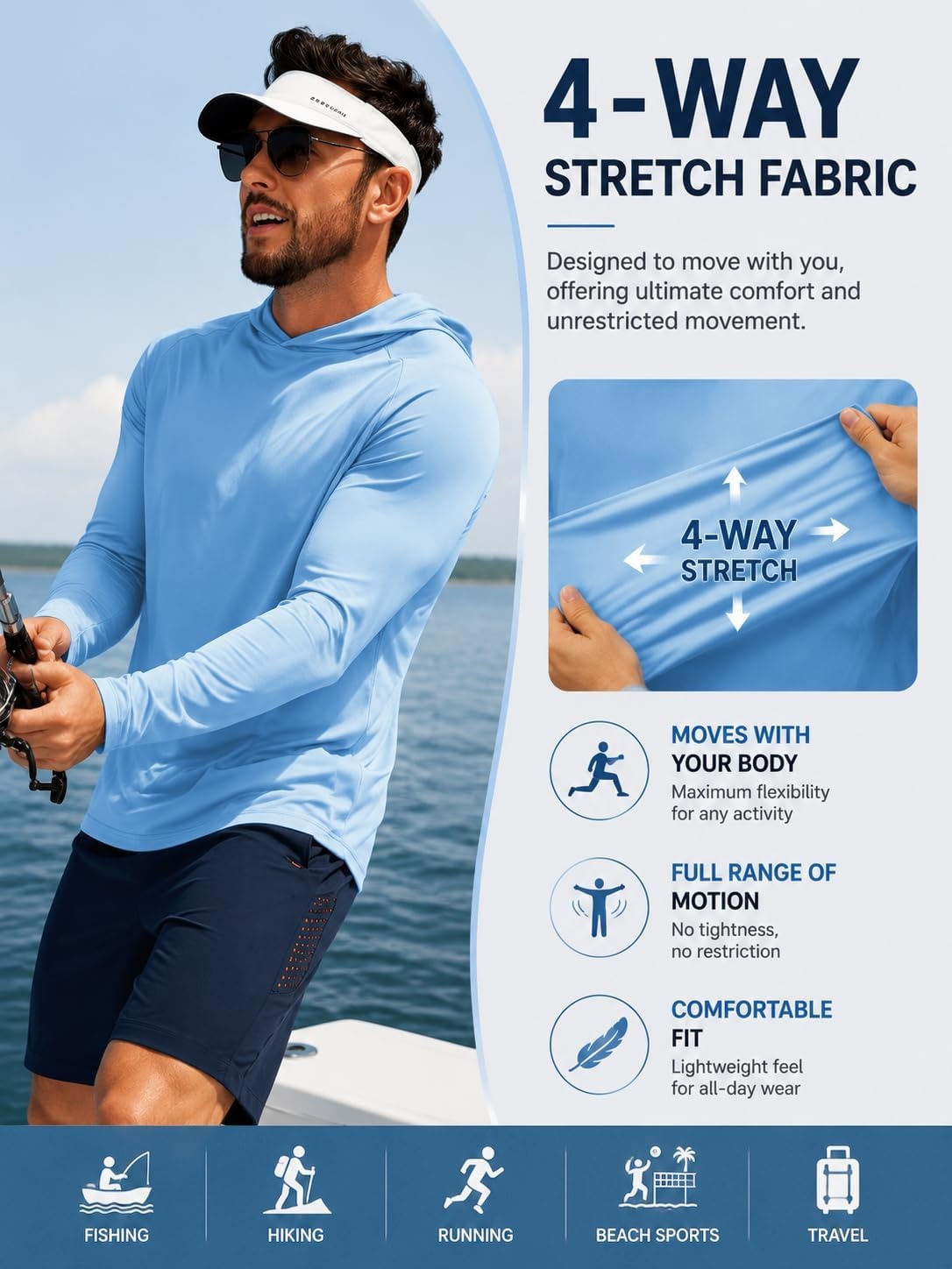 image:imageZITY 7 Pack Sun Shirts for Men UPF 50 UV Protection Athletic Hoodies7 Packlight Blue7
