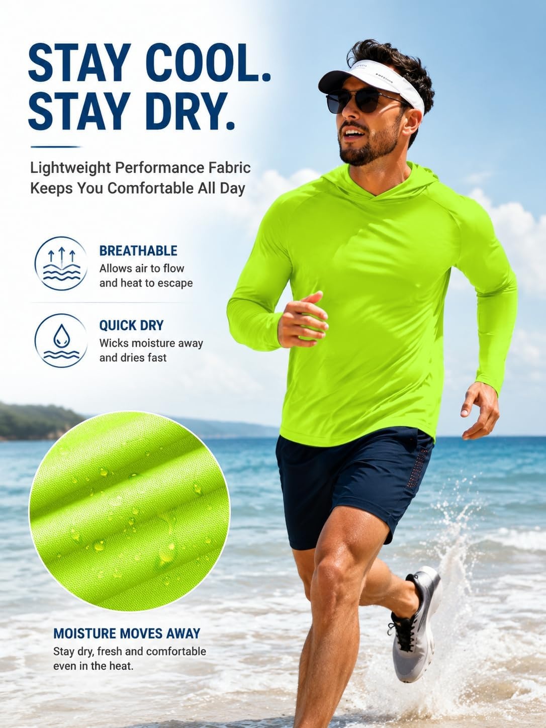 image:imageZITY 7 Pack Sun Shirts for Men UPF 50 UV Protection Athletic Hoodies7 Packneon Green7