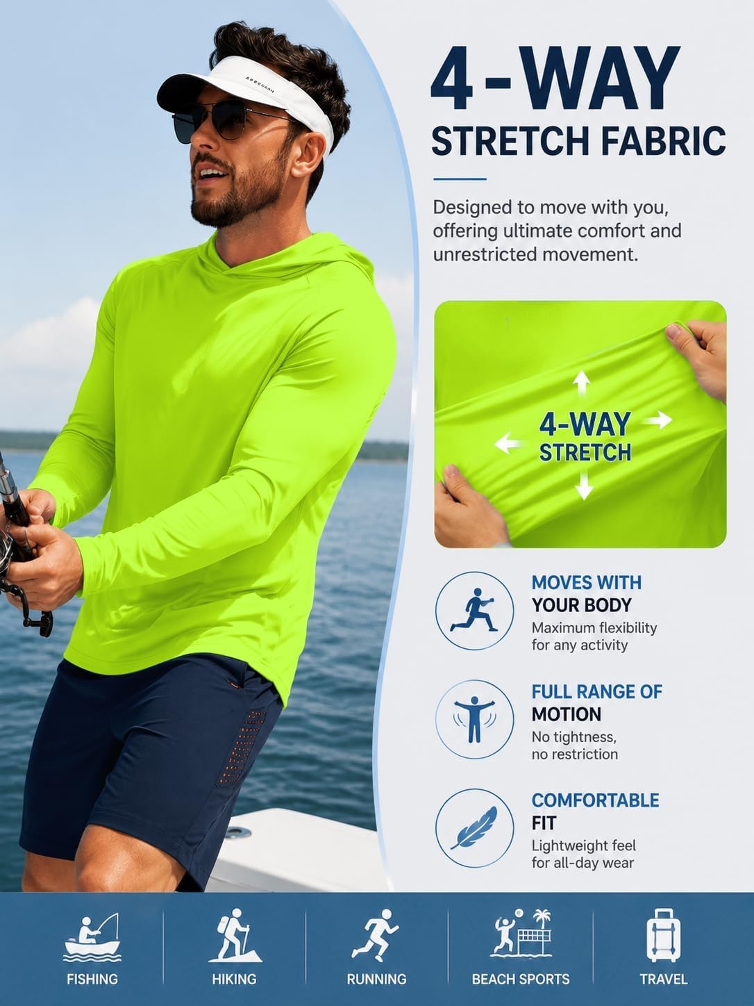 image:imageZITY 7 Pack Sun Shirts for Men UPF 50 UV Protection Athletic Hoodies7 Packneon Green7