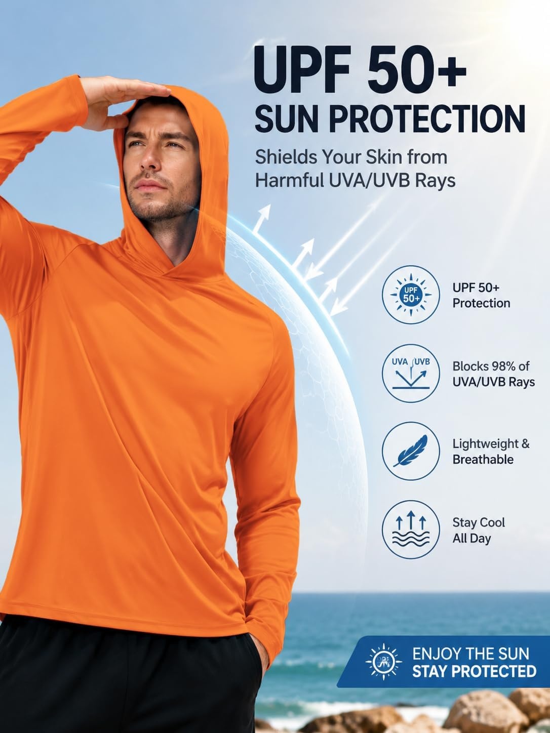 image:imageZITY 7 Pack Sun Shirts for Men UPF 50 UV Protection Athletic Hoodies7 Packorange7