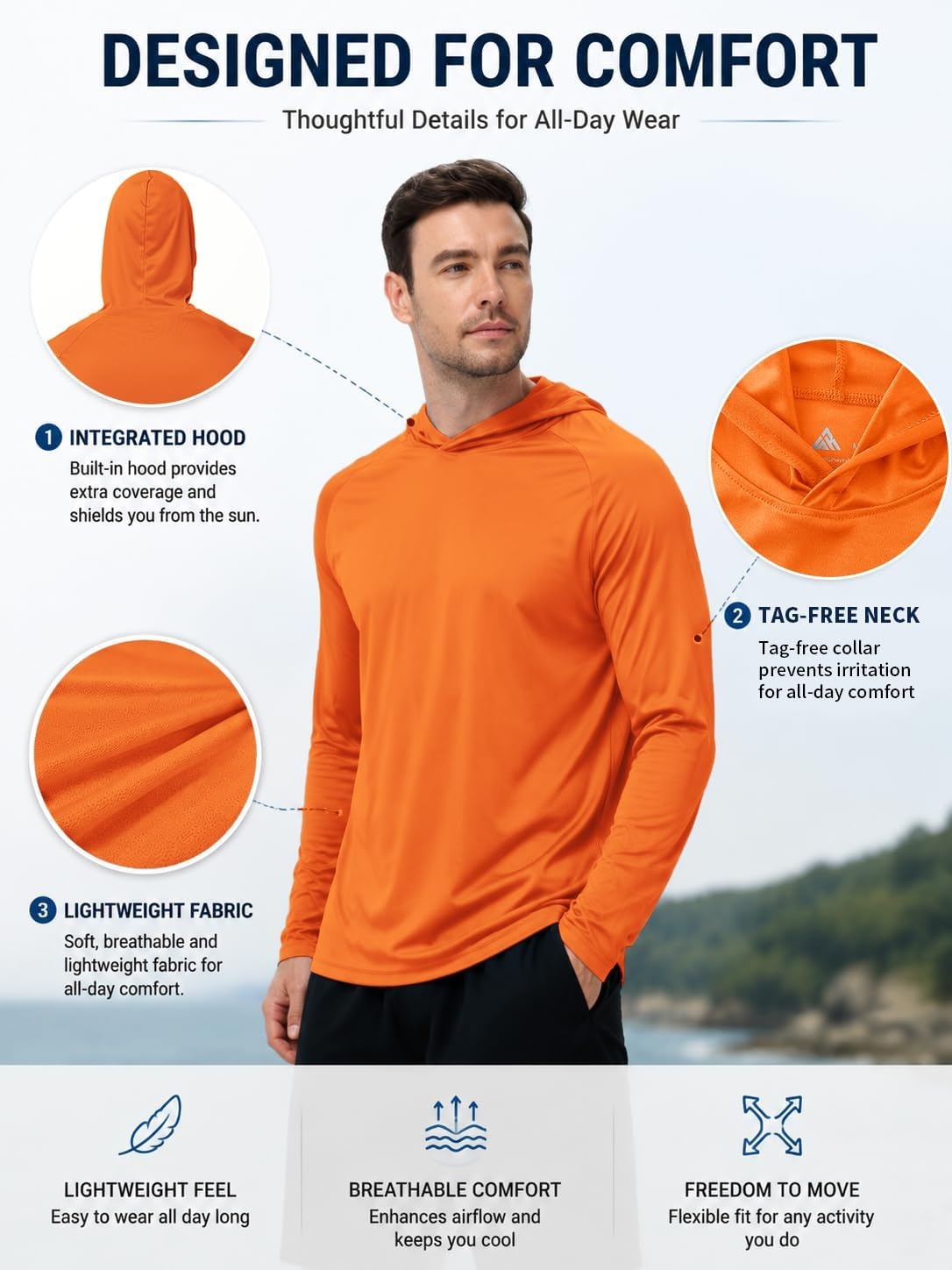 image:imageZITY 7 Pack Sun Shirts for Men UPF 50 UV Protection Athletic Hoodies7 Packorange7