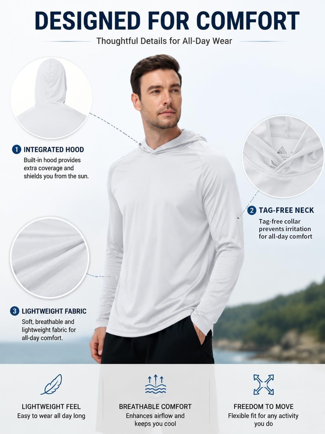 image:imageZITY 7 Pack Sun Shirts for Men UPF 50 UV Protection Athletic Hoodies7 Packwhite7