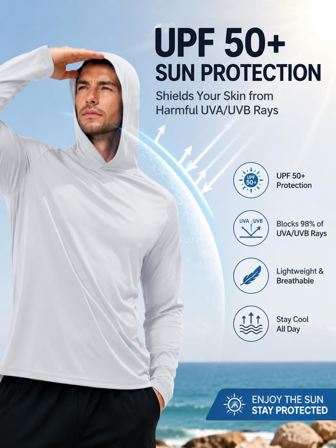 image:imageZITY 7 Pack Sun Shirts for Men UPF 50 UV Protection Athletic Hoodies7 Packwhite7