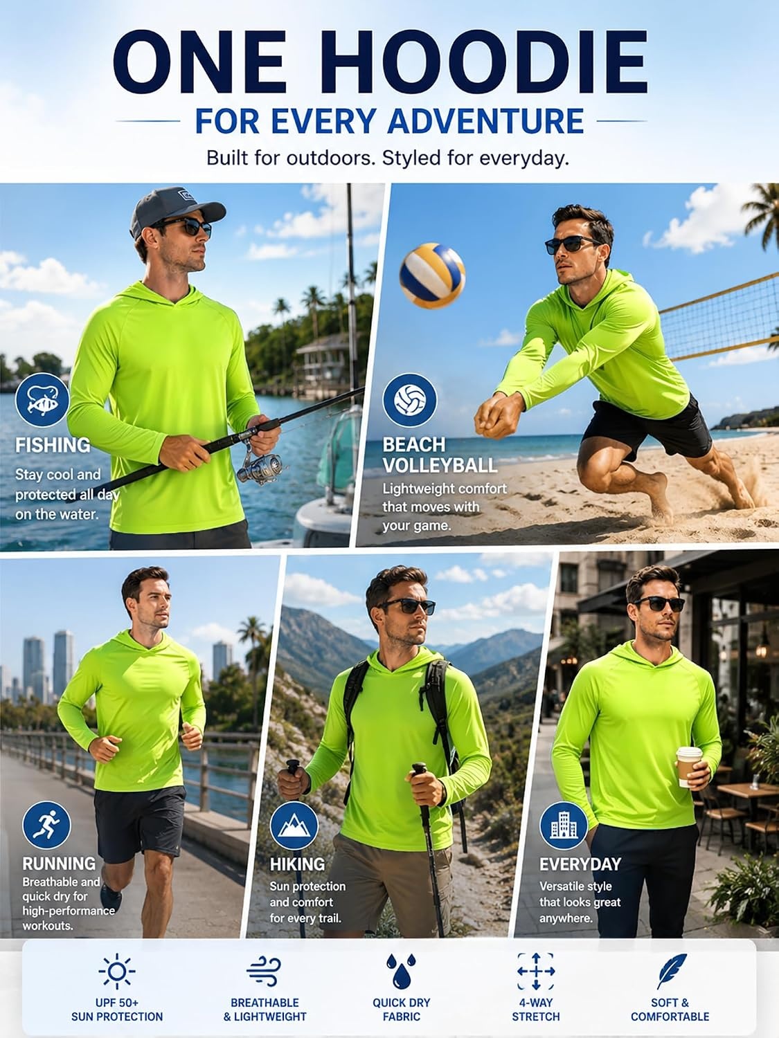 image:imageZITY Fishing Shirts for Men UPF 50 Long Sleeve Shirt Lightweight HoodiesFluorescent Green