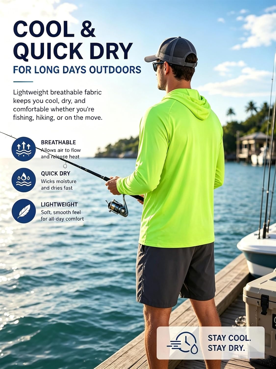 image:imageZITY Fishing Shirts for Men UPF 50 Long Sleeve Shirt Lightweight HoodiesFluorescent Green