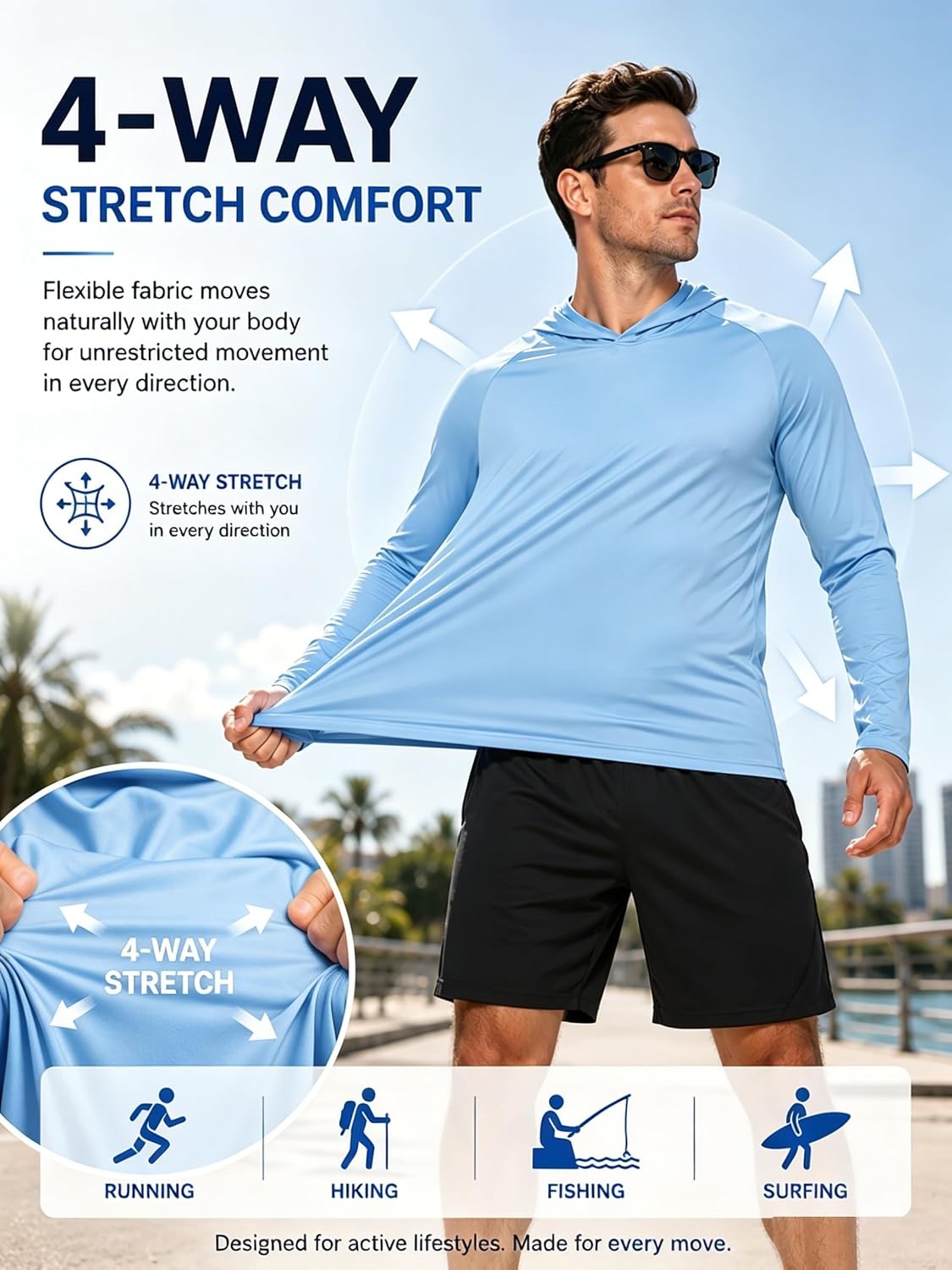 image:imageZITY Fishing Shirts for Men UPF 50 Long Sleeve Shirt Lightweight HoodiesLight Blue