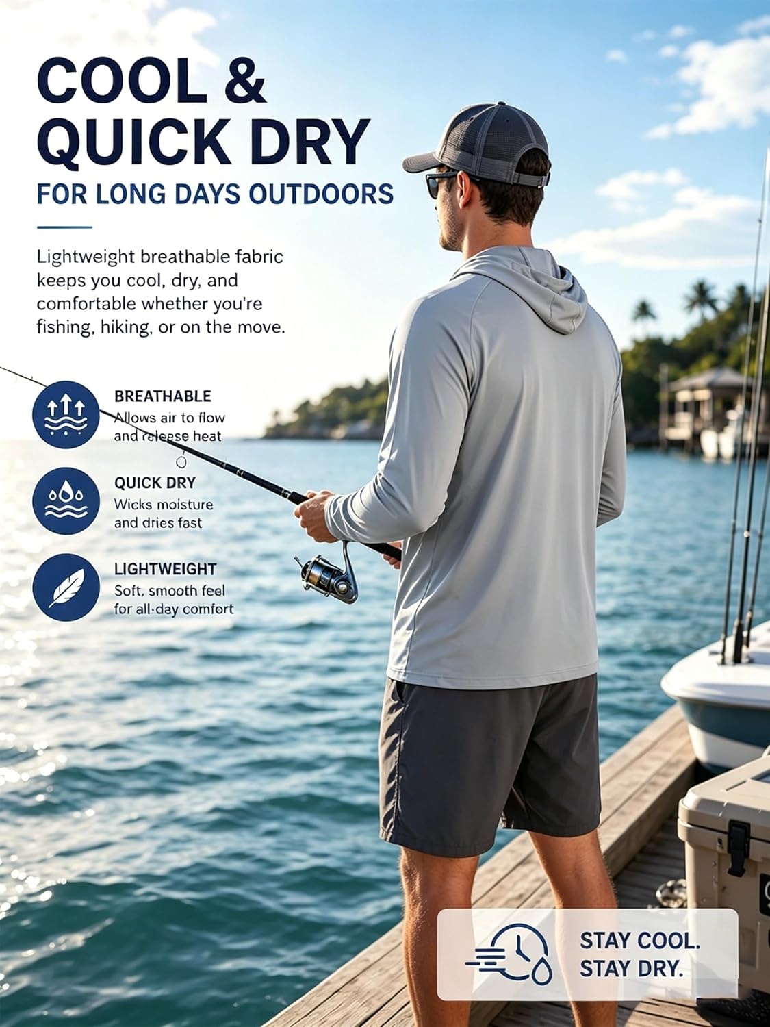 image:imageZITY Fishing Shirts for Men UPF 50 Long Sleeve Shirt Lightweight HoodiesLight Grey
