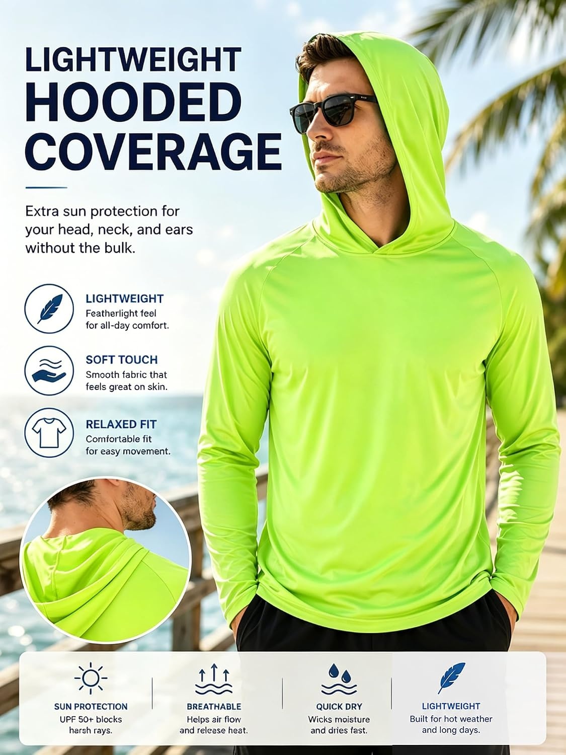 image:imageZITY Fishing Shirts for Men UPF 50 Long Sleeve Shirt Lightweight HoodiesNeon Green