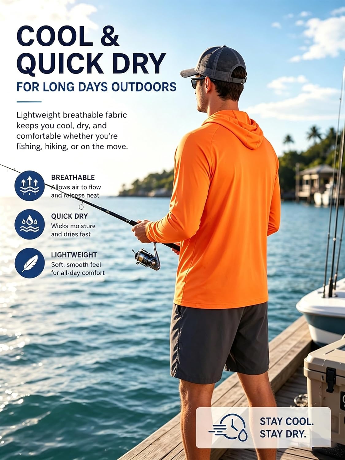 image:imageZITY Fishing Shirts for Men UPF 50 Long Sleeve Shirt Lightweight HoodiesOrange