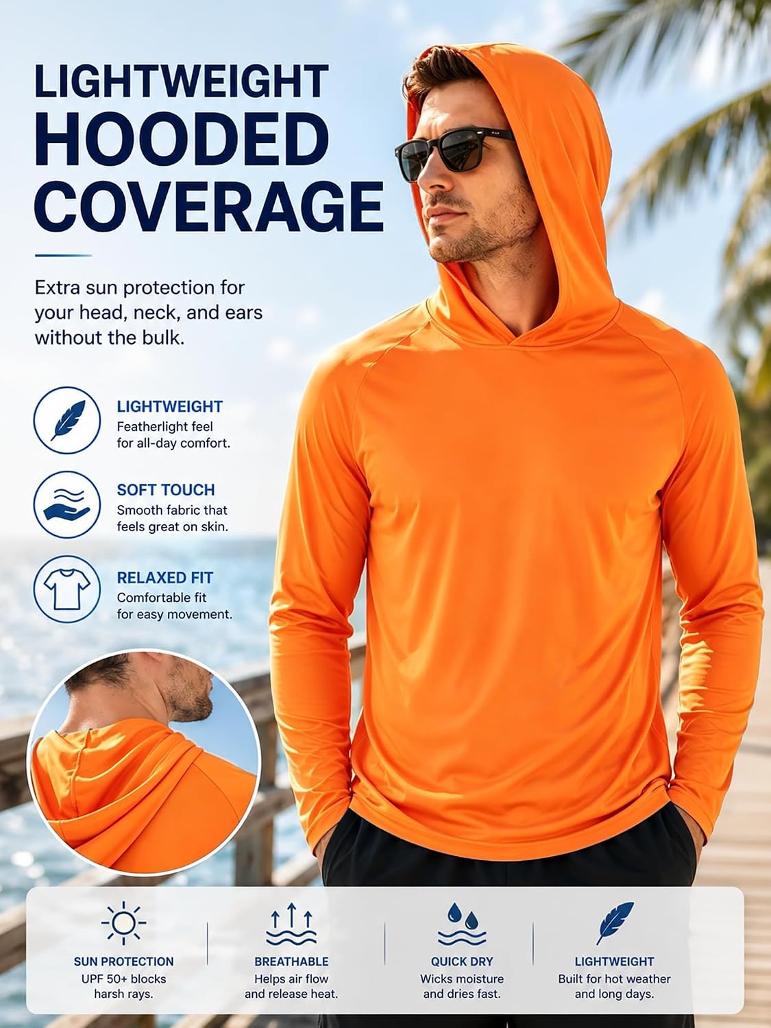 image:imageZITY Fishing Shirts for Men UPF 50 Long Sleeve Shirt Lightweight HoodiesOrange