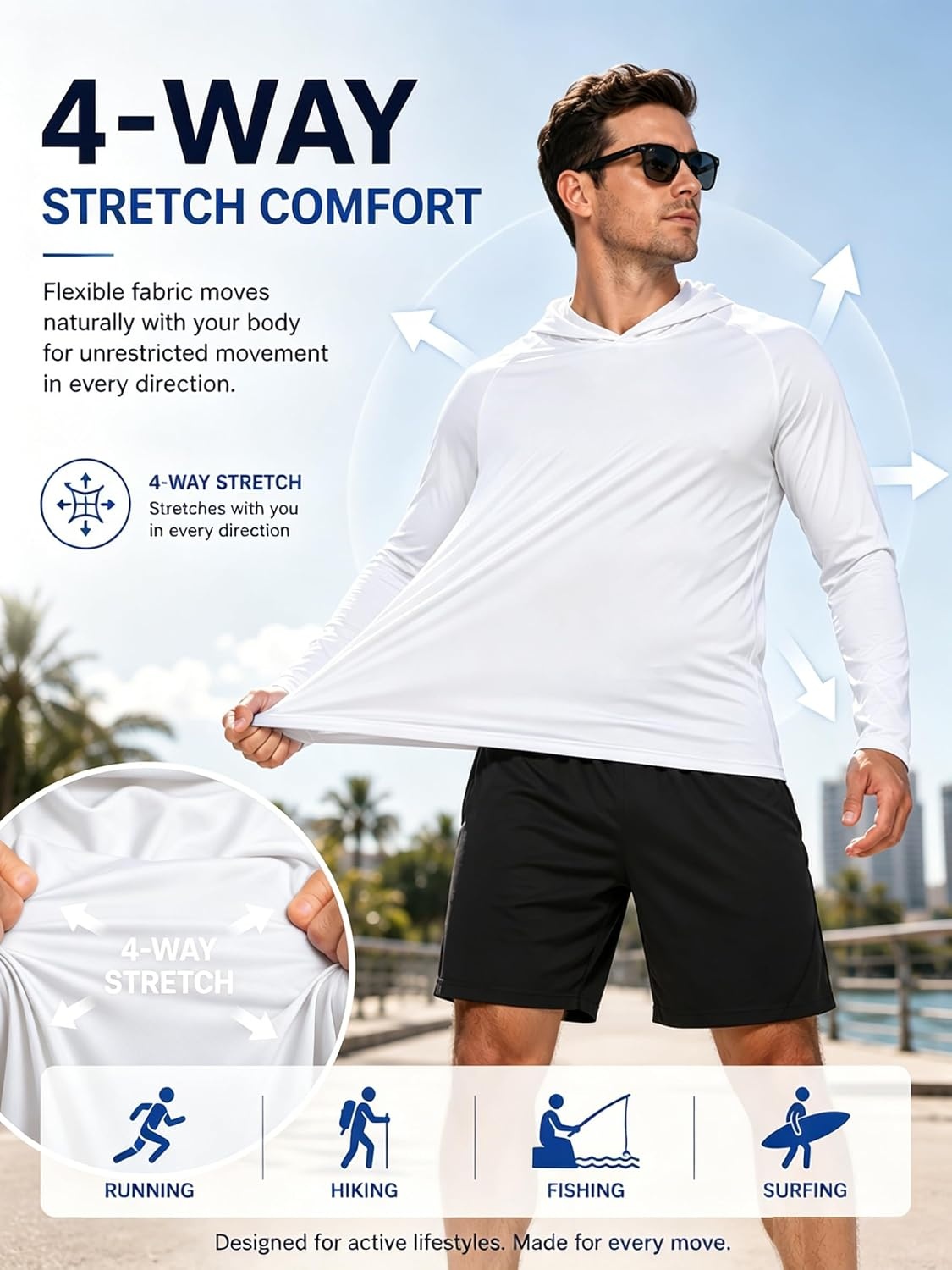 image:imageZITY Fishing Shirts for Men UPF 50 Long Sleeve Shirt Lightweight HoodiesWhite