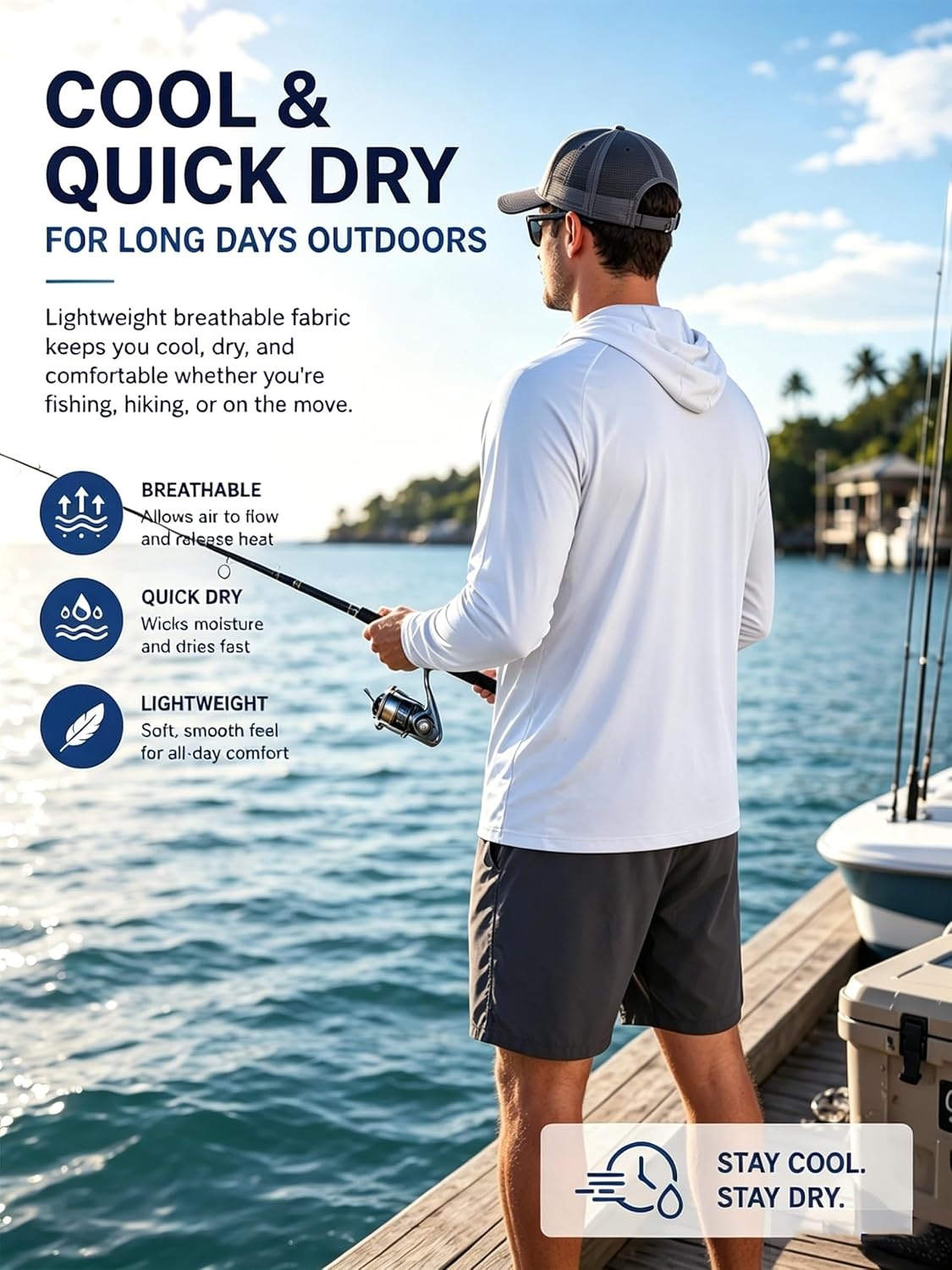 image:imageZITY Fishing Shirts for Men UPF 50 Long Sleeve Shirt Lightweight HoodiesWhite