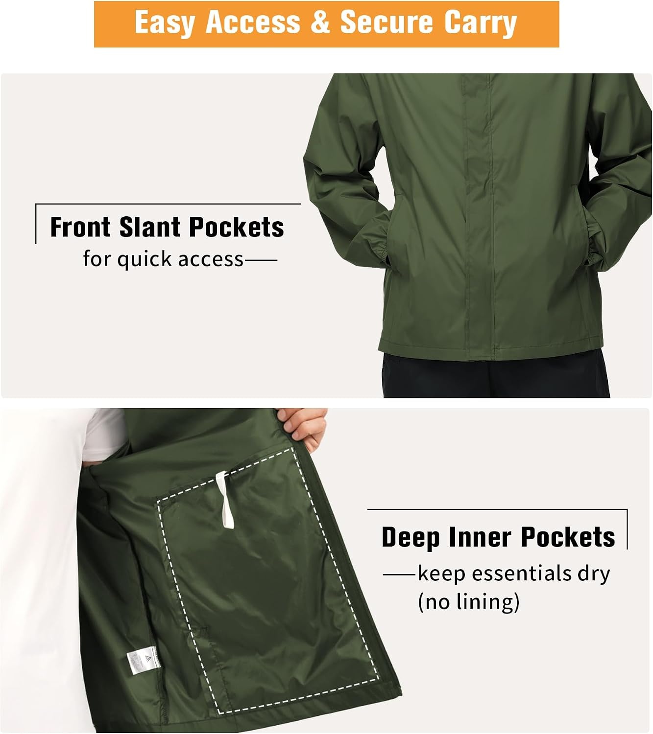 image:imageZITY Lightweight Mens Waterproof Rain Jacket Rain Coats for Men WindbreakerArmy Green