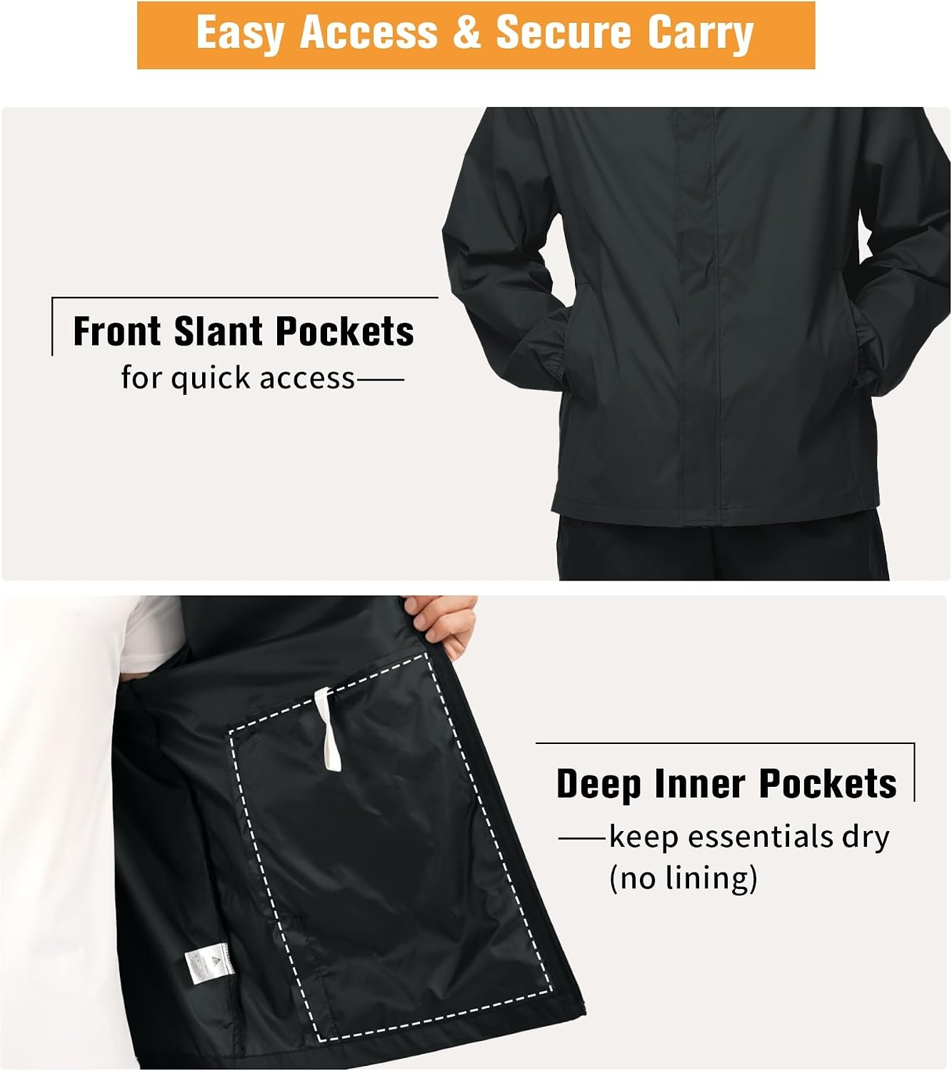 image:imageZITY Lightweight Mens Waterproof Rain Jacket Rain Coats for Men WindbreakerBlack