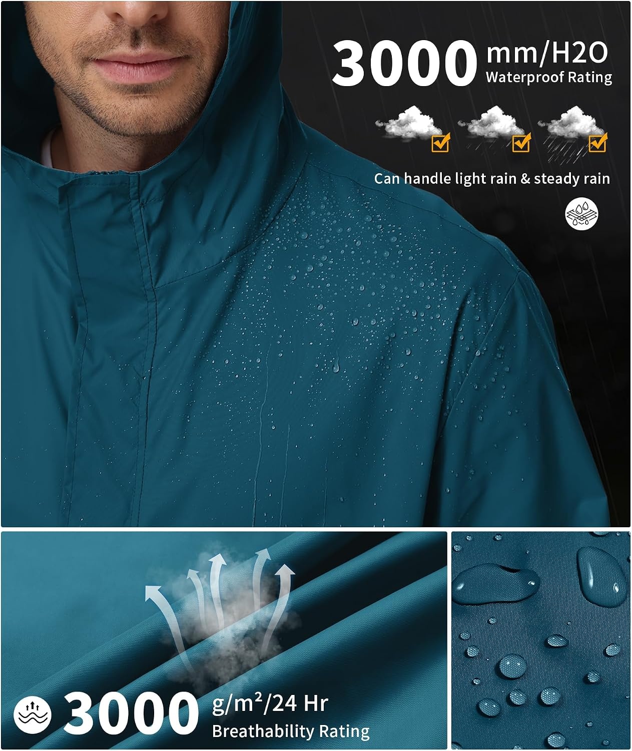 image:imageZITY Lightweight Mens Waterproof Rain Jacket Rain Coats for Men WindbreakerDark Blue