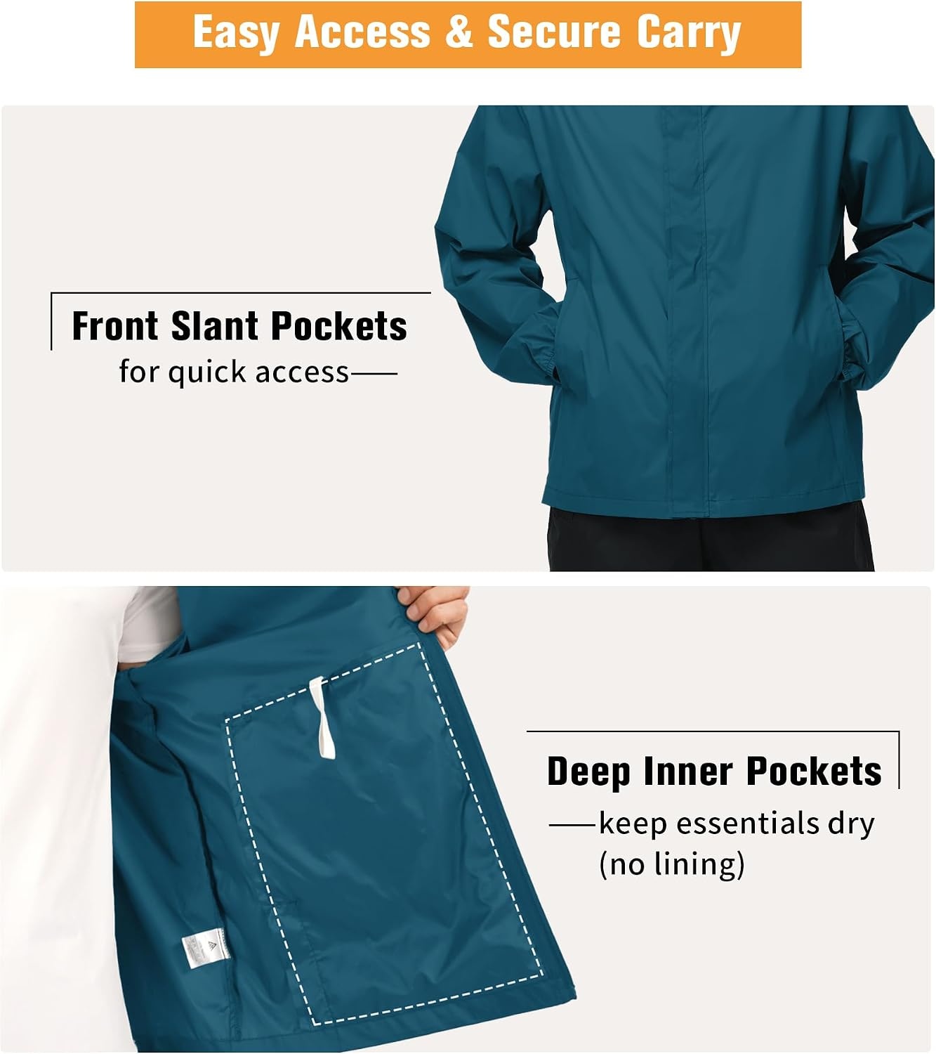 image:imageZITY Lightweight Mens Waterproof Rain Jacket Rain Coats for Men WindbreakerDark Blue