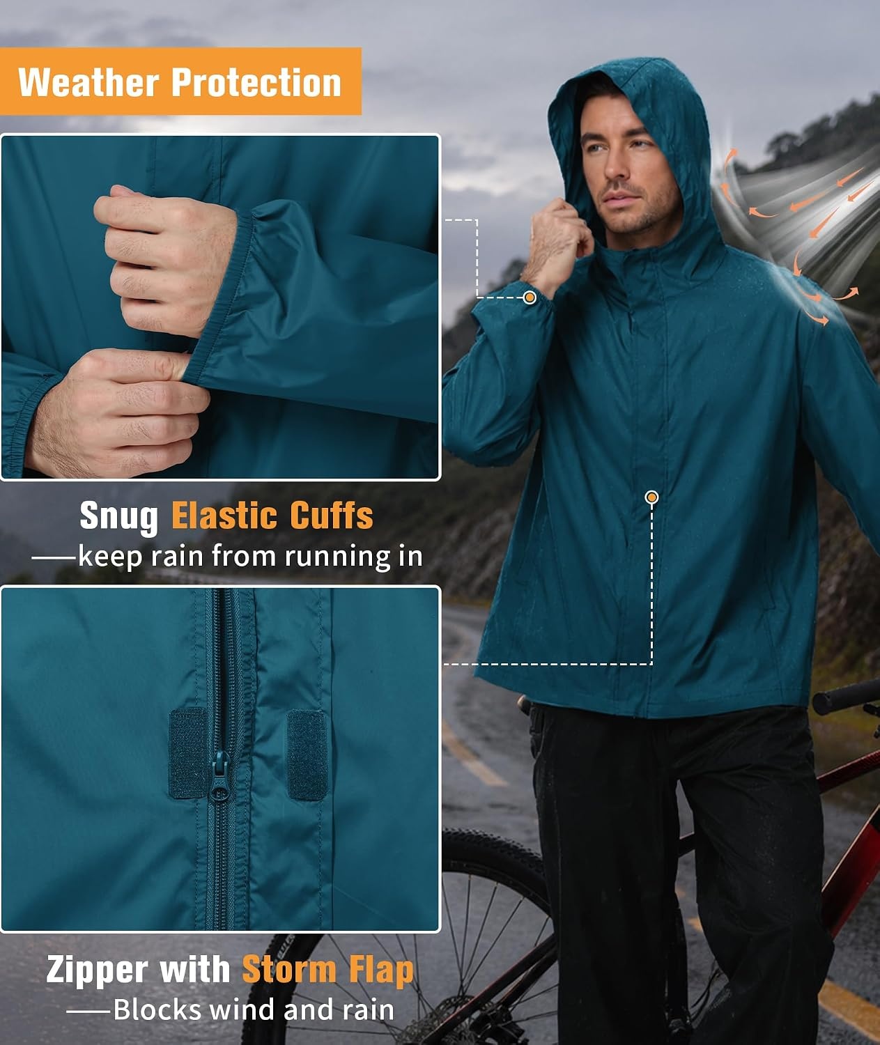 image:imageZITY Lightweight Mens Waterproof Rain Jacket Rain Coats for Men WindbreakerDark Blue