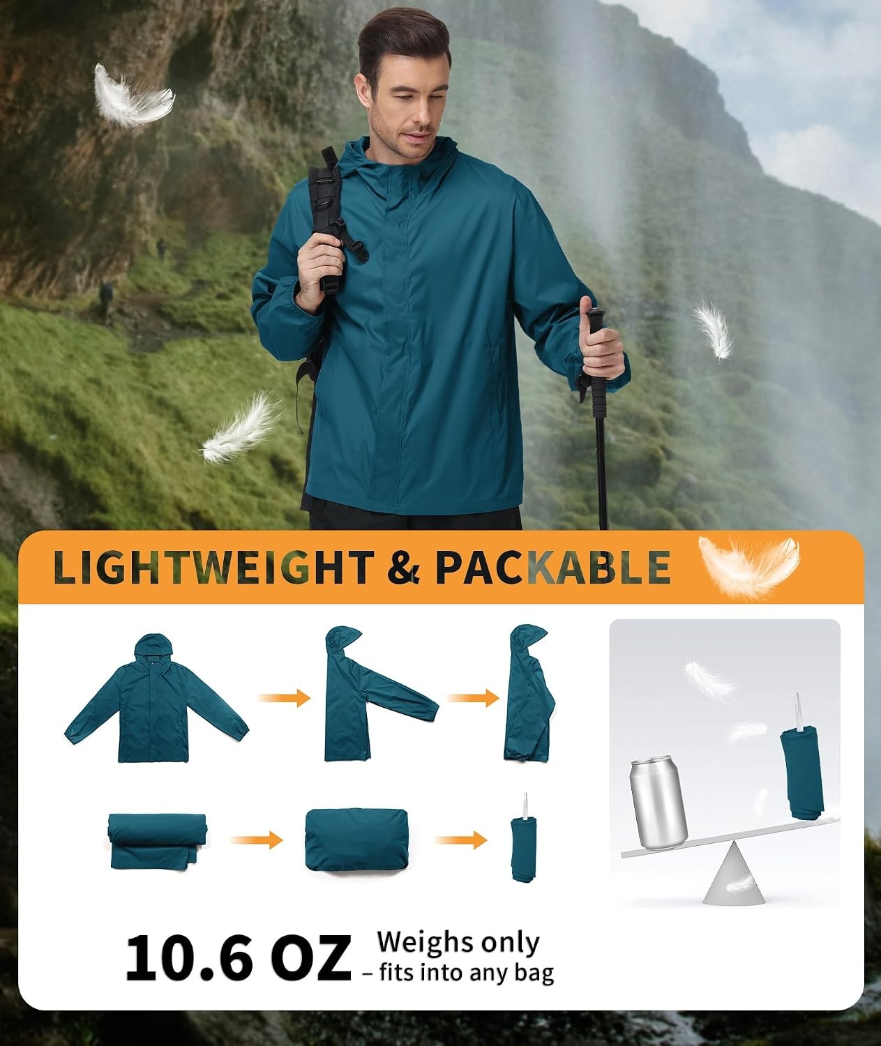 image:imageZITY Lightweight Mens Waterproof Rain Jacket Rain Coats for Men WindbreakerDark Blue