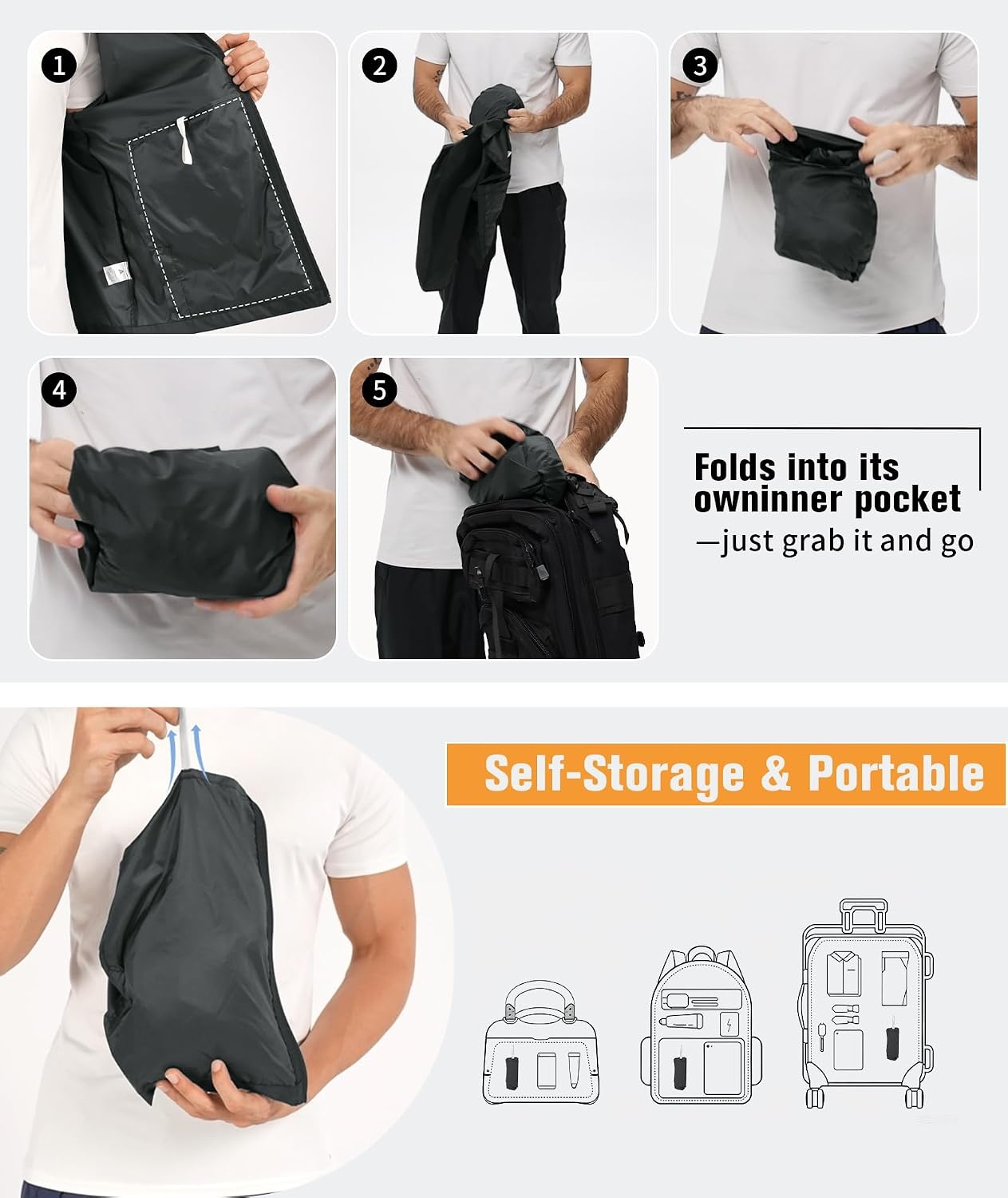 image:imageZITY Lightweight Mens Waterproof Rain Jacket Rain Coats for Men WindbreakerDark Grey