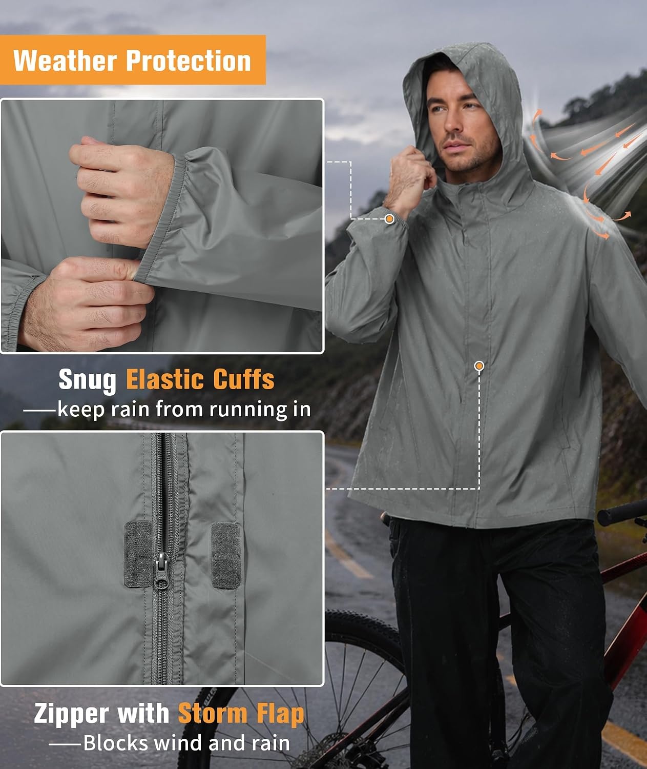 image:imageZITY Lightweight Mens Waterproof Rain Jacket Rain Coats for Men WindbreakerGrey