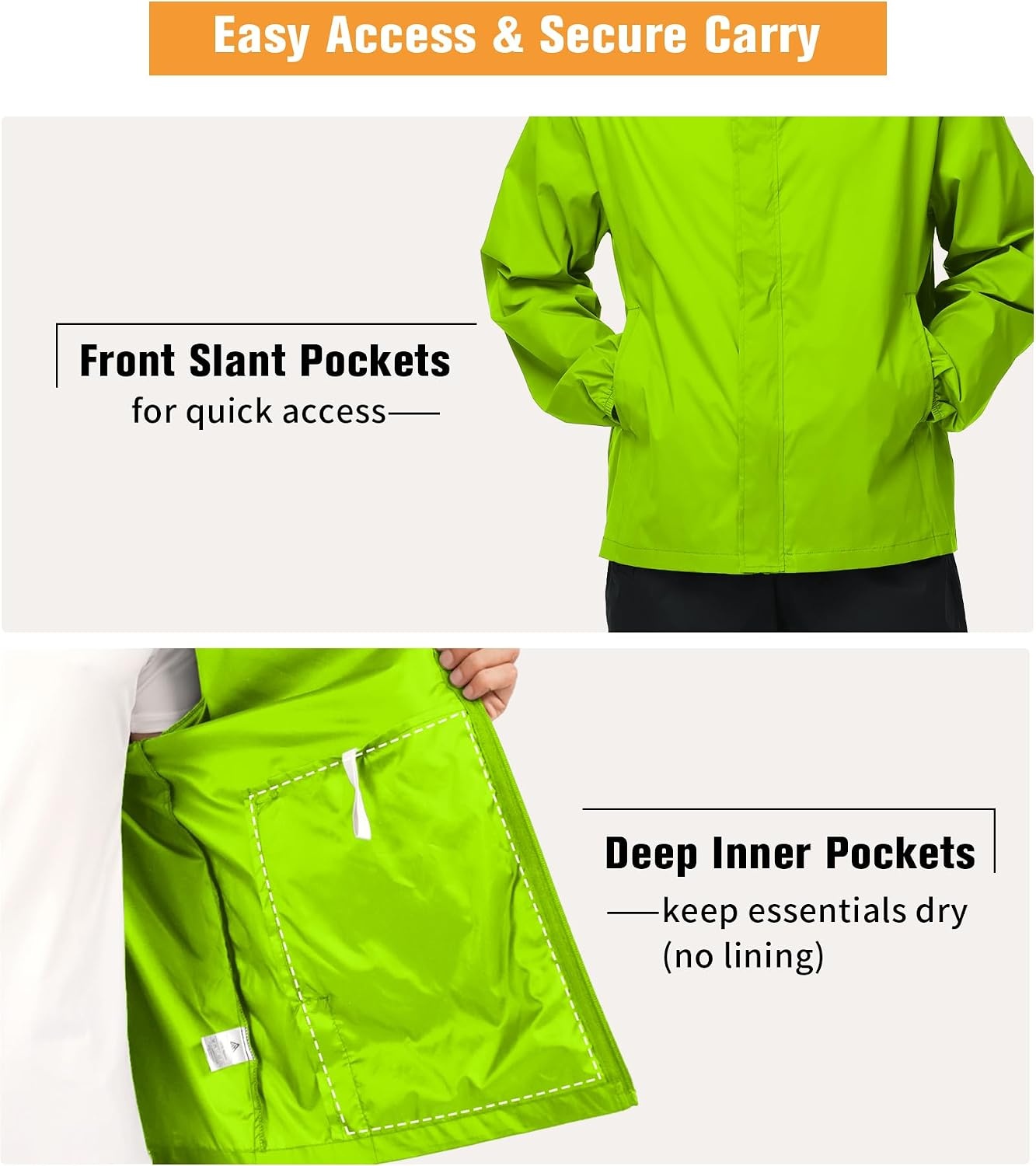 image:imageZITY Lightweight Mens Waterproof Rain Jacket Rain Coats for Men WindbreakerNeon Green
