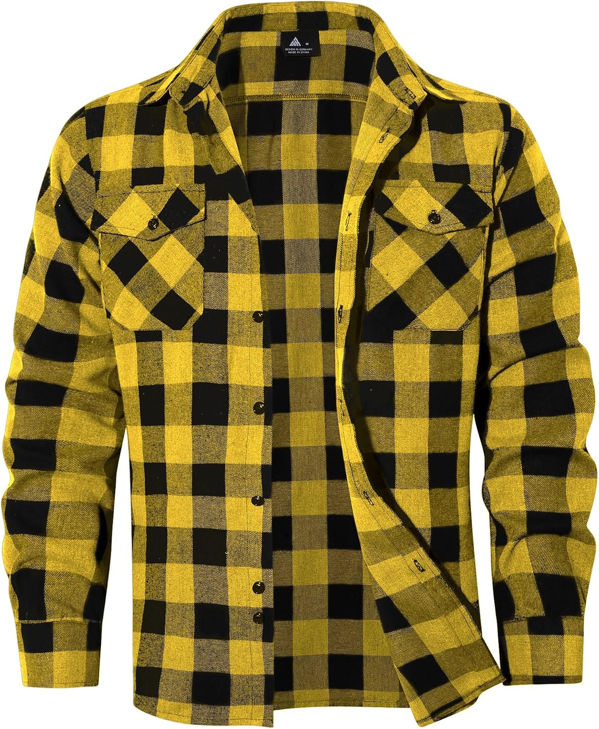image:imageZITY Men Plaid Flannel Shirts Long Sleeve Casual Button Down Collar Jackets for Men with PocketsOne Yellow