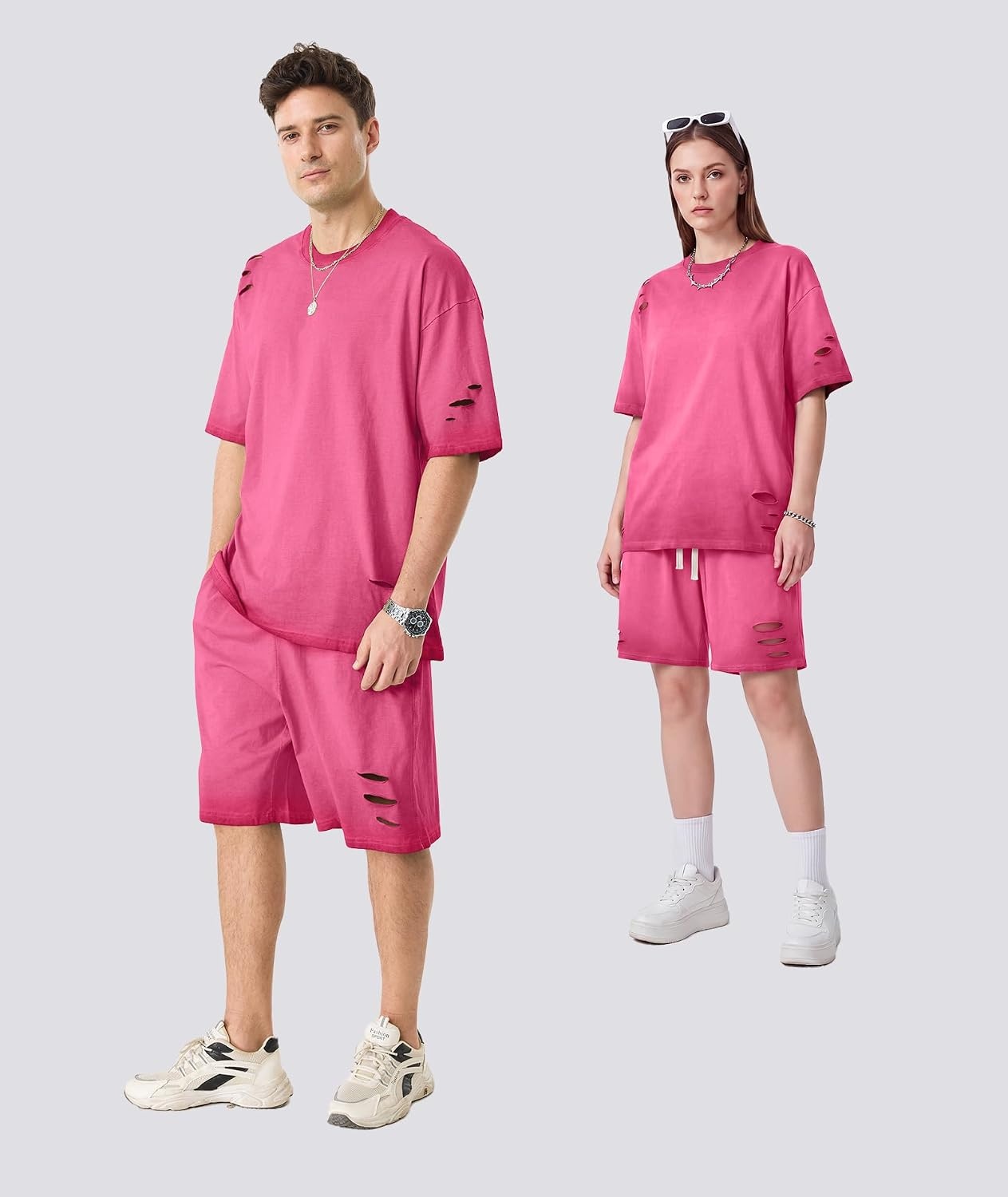 image:imageZITY Mens 2 Piece Shorts Set Acid Wash Cotton Oversized Outfit Vintage Streetwear Matching Set Summer Casual Lounge GymRose Red