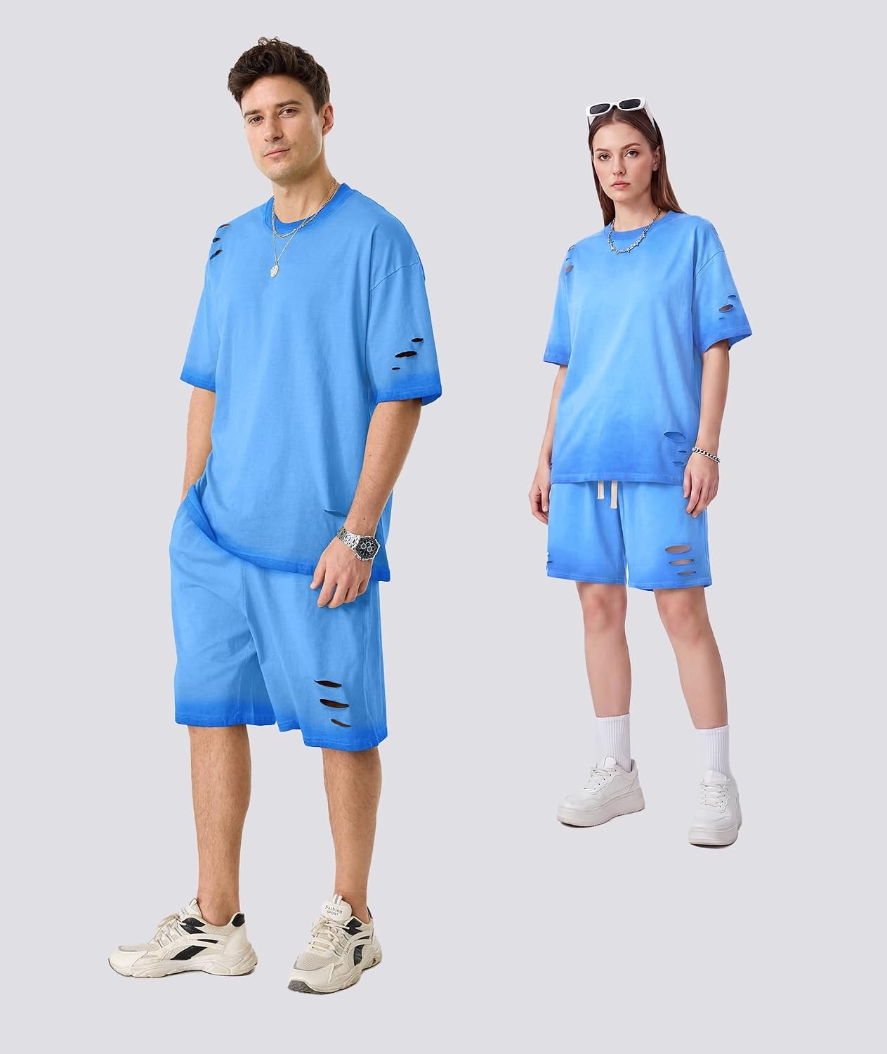 image:imageZITY Mens 2 Piece Shorts Set Acid Wash Cotton Oversized Outfit Vintage Streetwear Matching Set Summer Casual Lounge GymRoyal Blue
