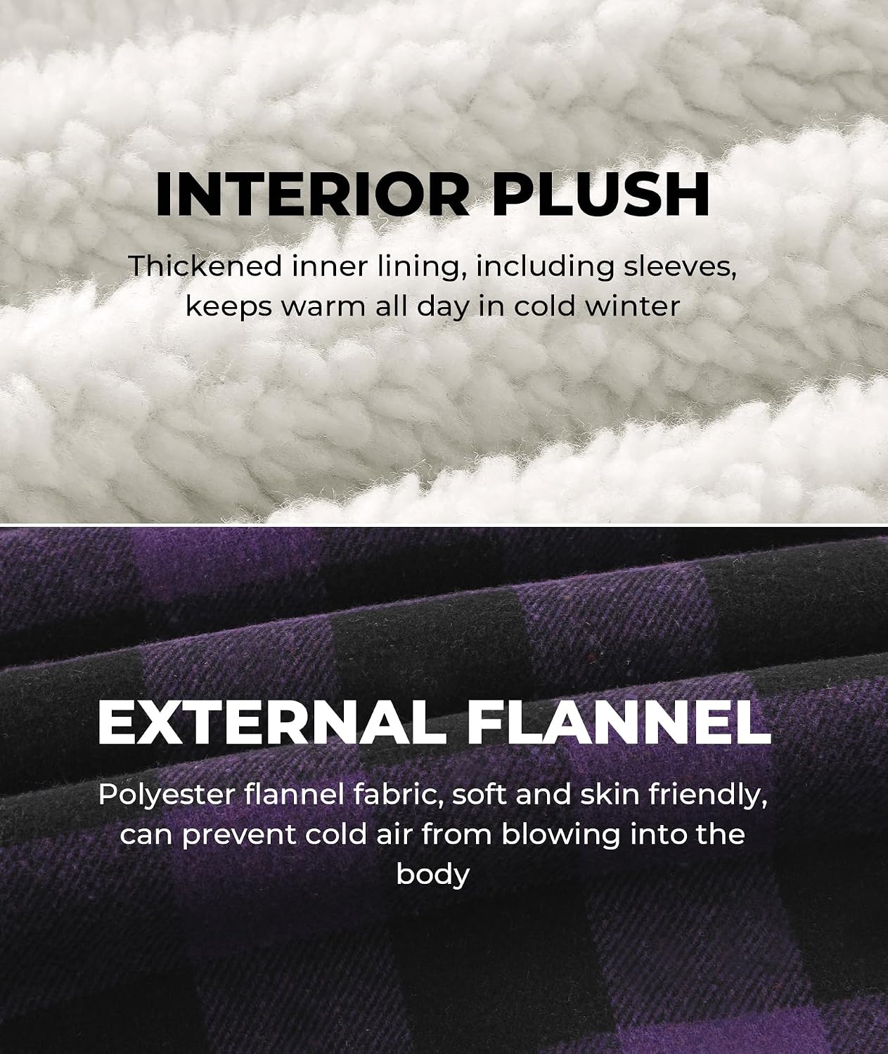image:imageZITY Mens Flannel Hooded Jacket Fleece Sherpa Lined Plaid Zip Up SweatshirtPurple