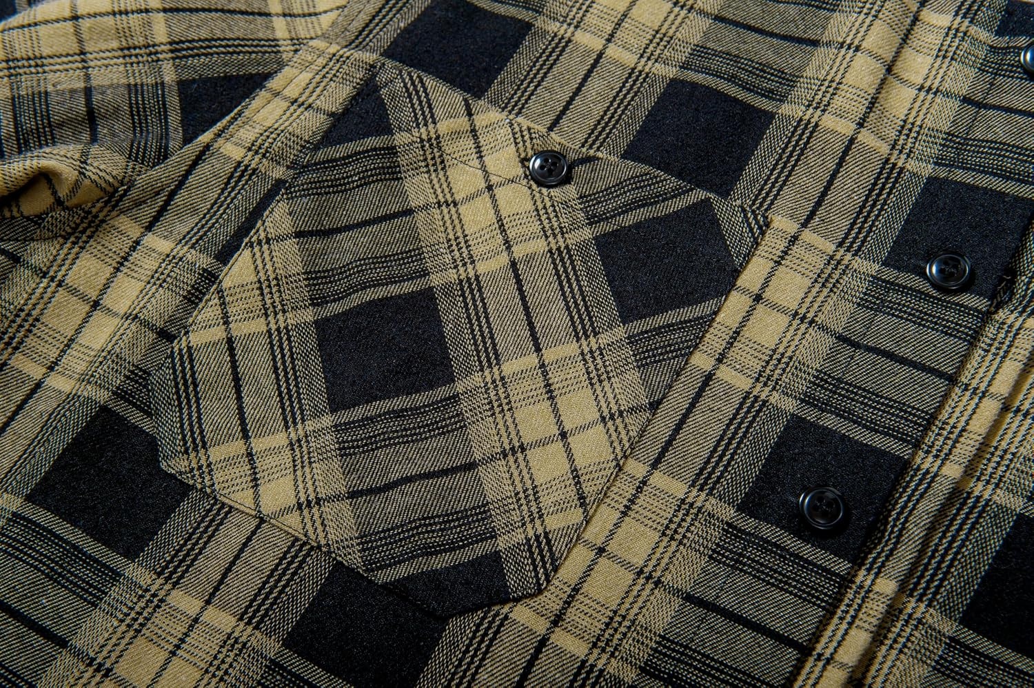 image:imageZITY Mens Flannel Hoodie Shirts Casual Button Down Long Sleeve Plaid ShirtBlack Beige