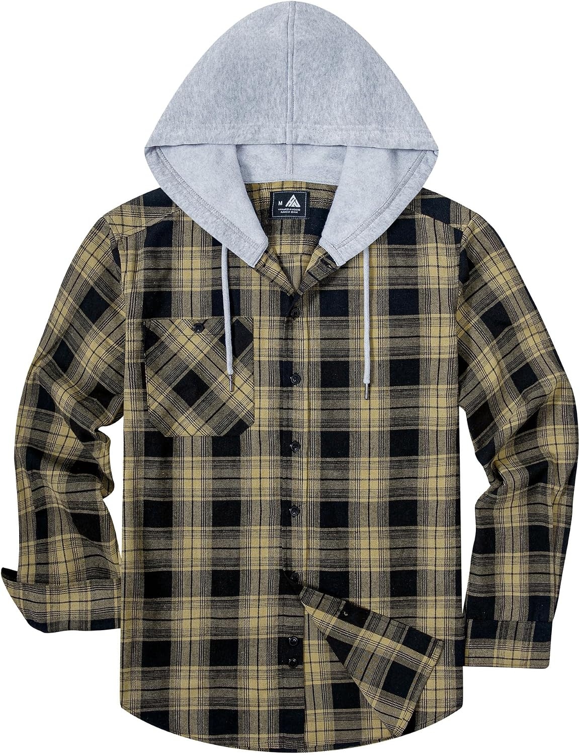 image:imageZITY Mens Flannel Hoodie Shirts Casual Button Down Long Sleeve Plaid ShirtBlack Beige