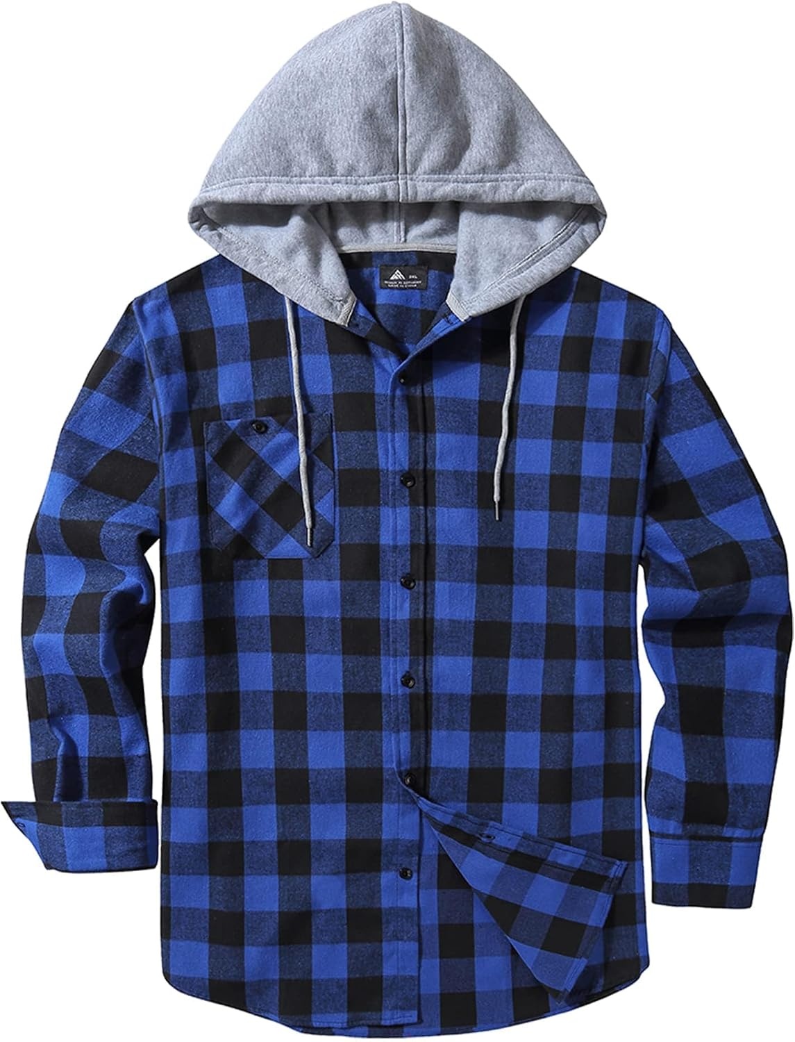 image:imageZITY Mens Flannel Hoodie Shirts Casual Button Down Long Sleeve Plaid ShirtBlack Blue