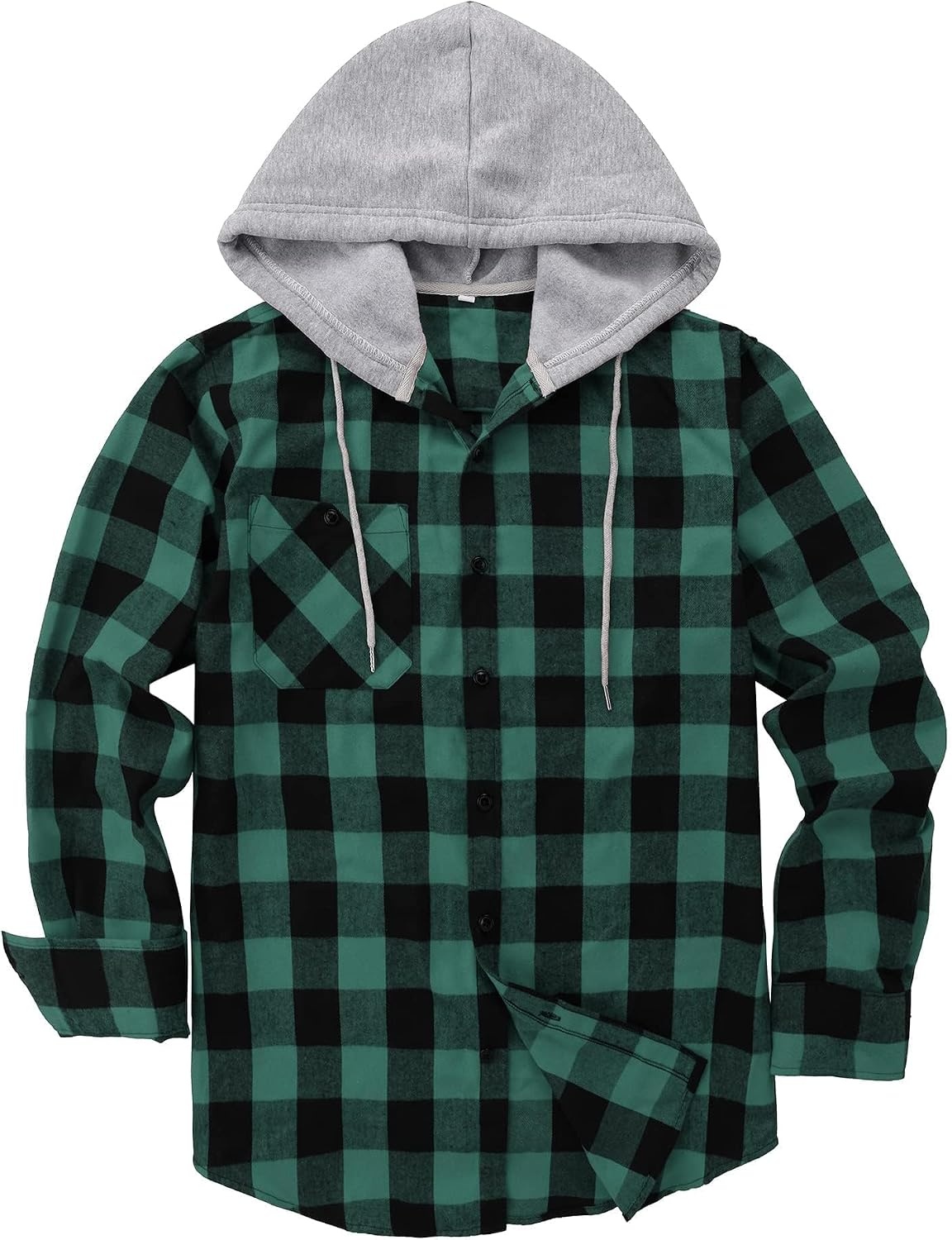 image:imageZITY Mens Flannel Hoodie Shirts Casual Button Down Long Sleeve Plaid ShirtBlack Green