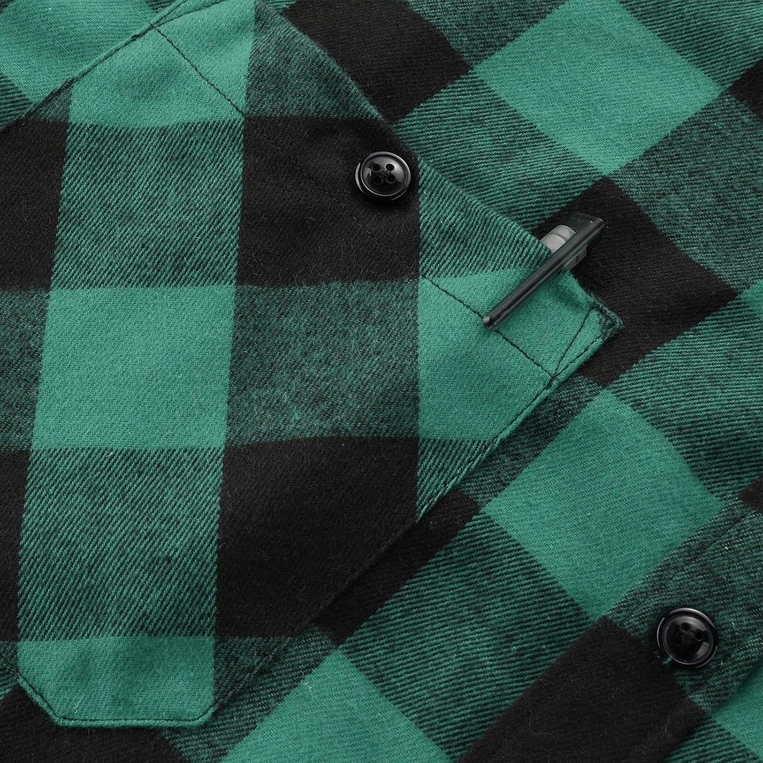image:imageZITY Mens Flannel Hoodie Shirts Casual Button Down Long Sleeve Plaid ShirtBlack Green