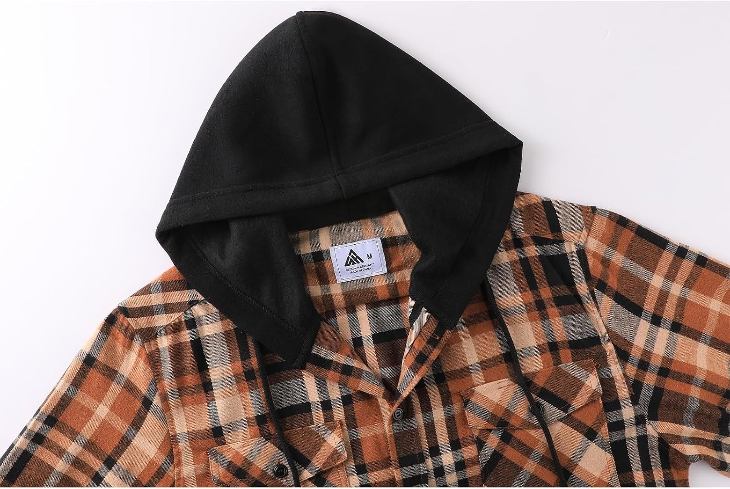 image:imageZITY Mens Flannel Hoodie Shirts Casual Button Down Long Sleeve Plaid ShirtBlack Orange
